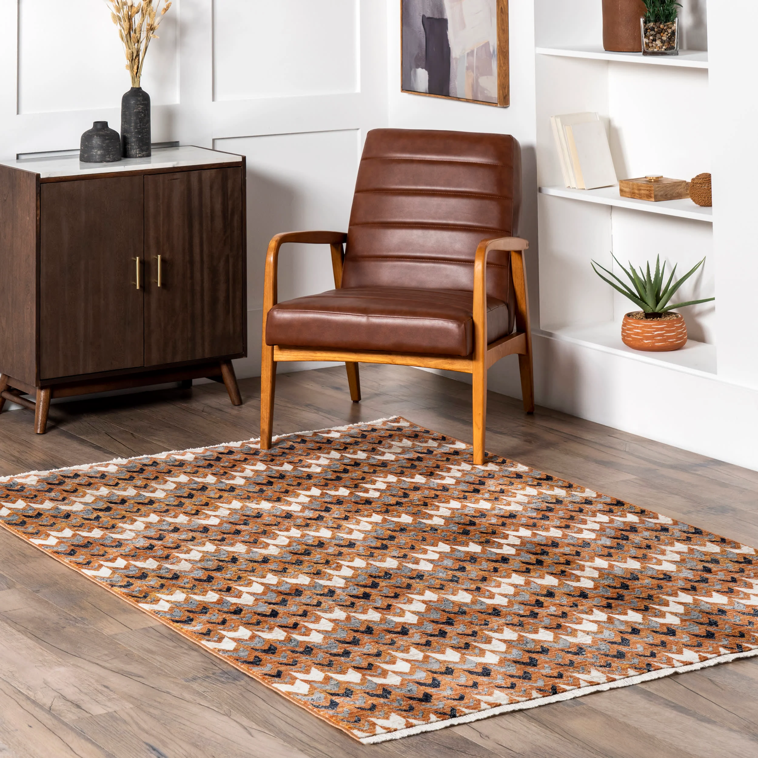 Deedra Geometric Banded Rug | Rust - Image 2