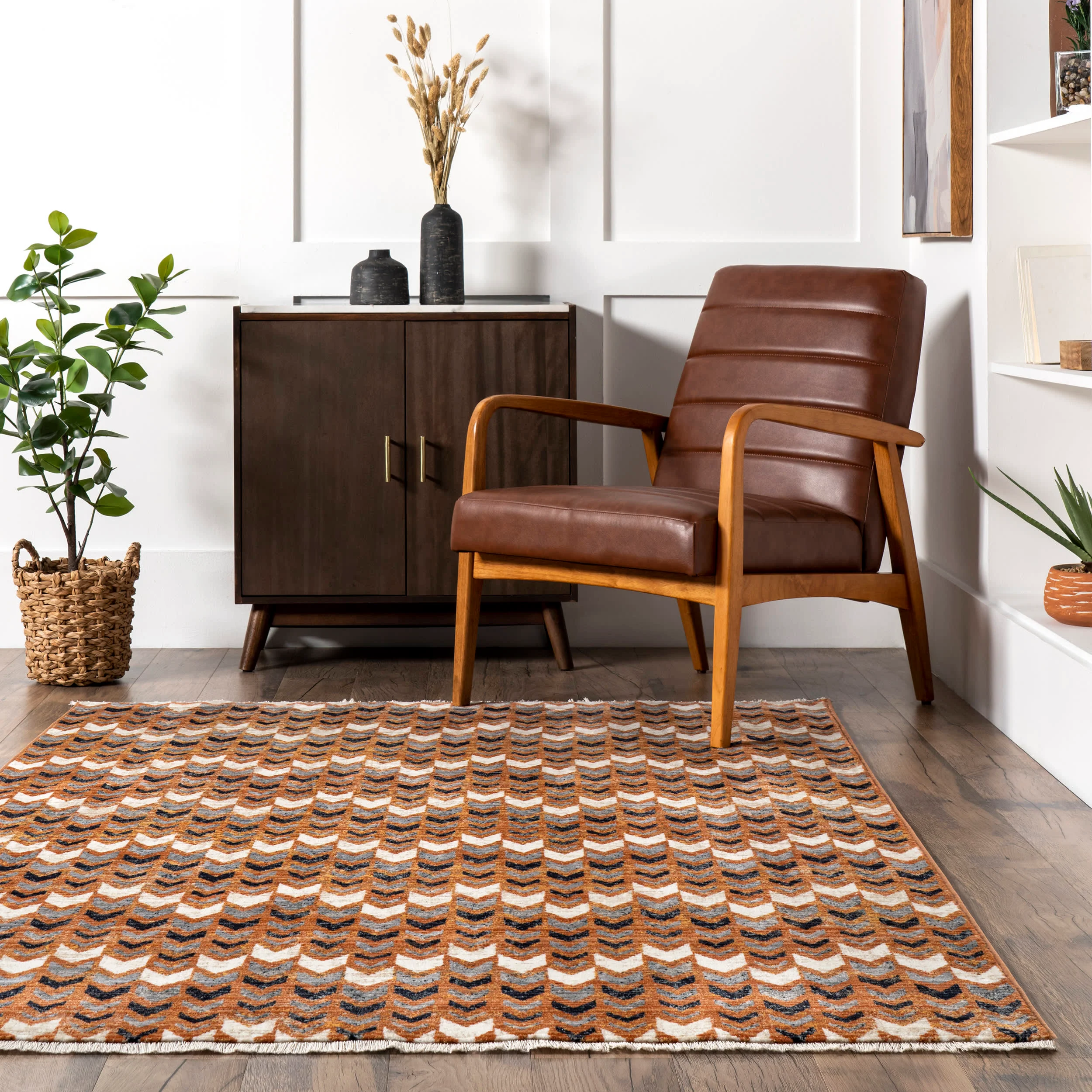 Deedra Geometric Banded Rug | Rust - Image 4