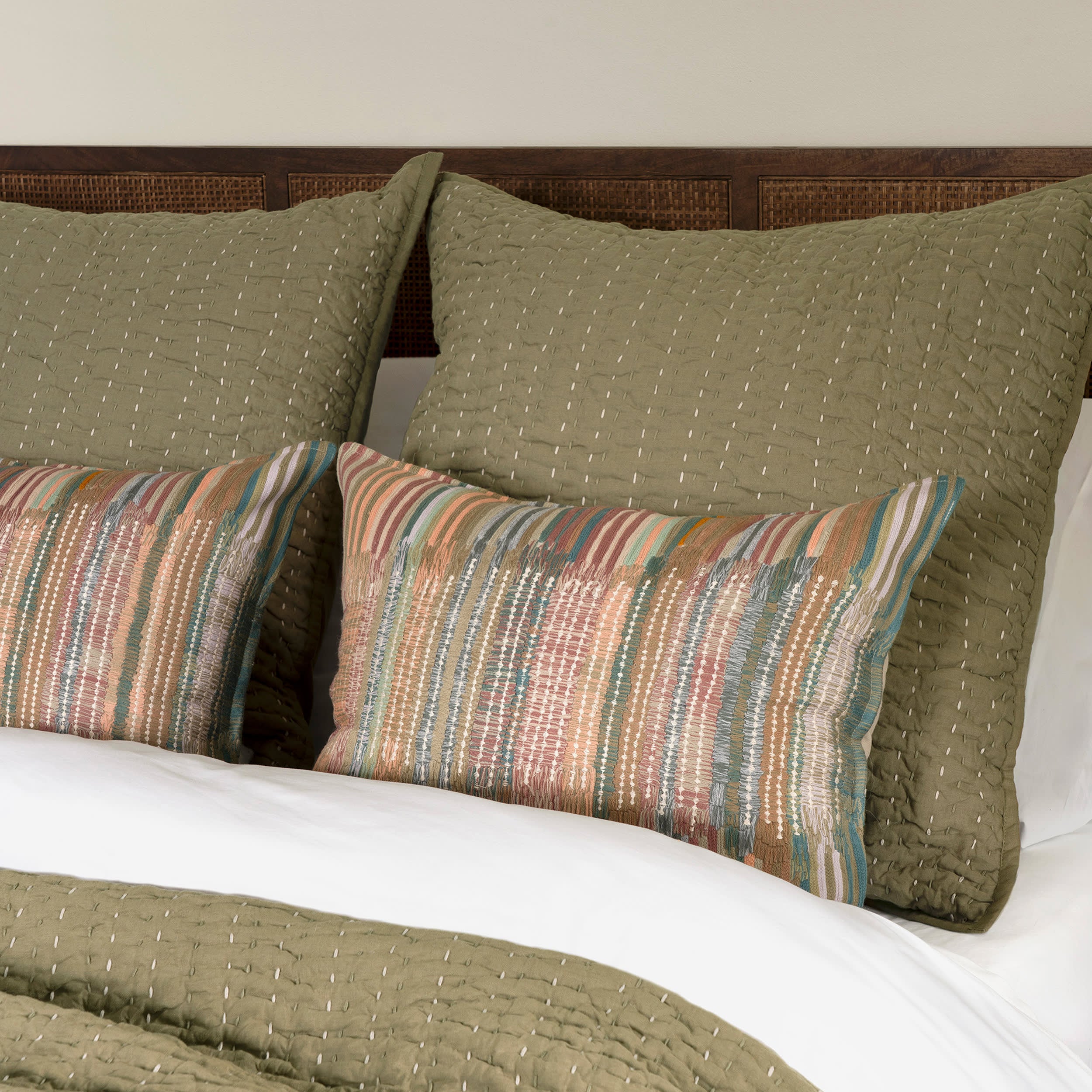 Deepali Kantha Quilted Sham | Olive - Image 2