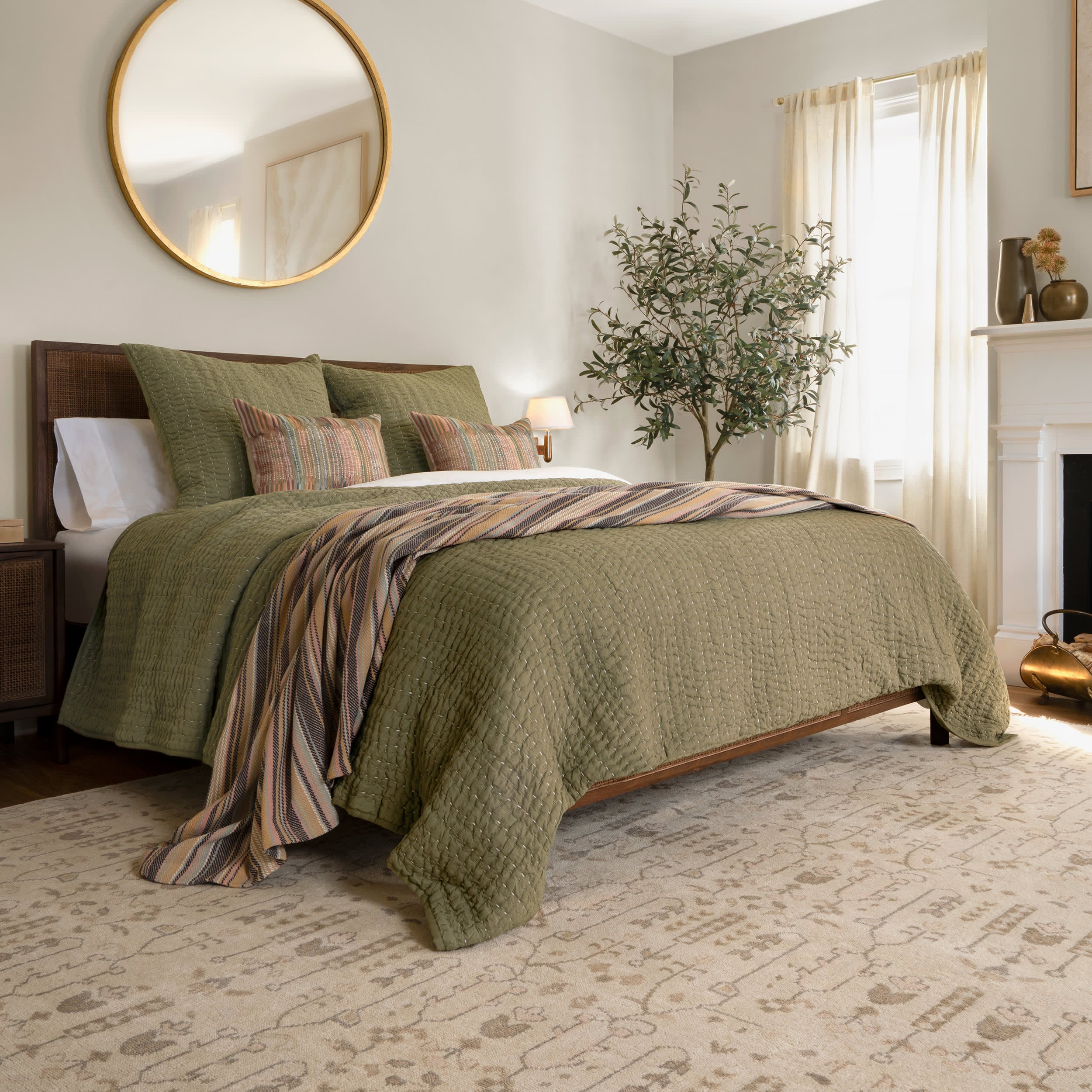 Deepali Kantha Quilted Sham | Olive - Image 4