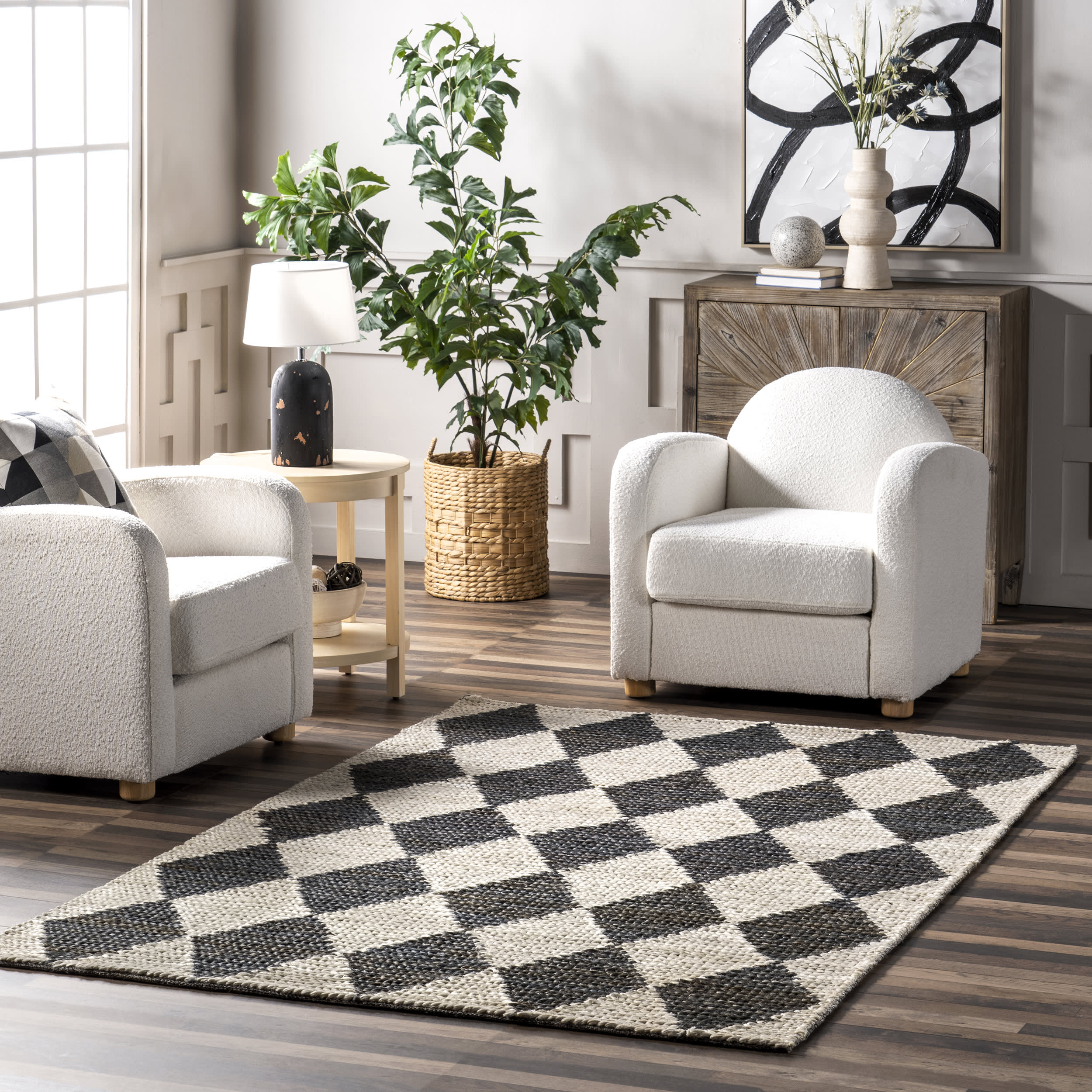 Deja Diamond Jute Trellis Rug | Charcoal - Image 2