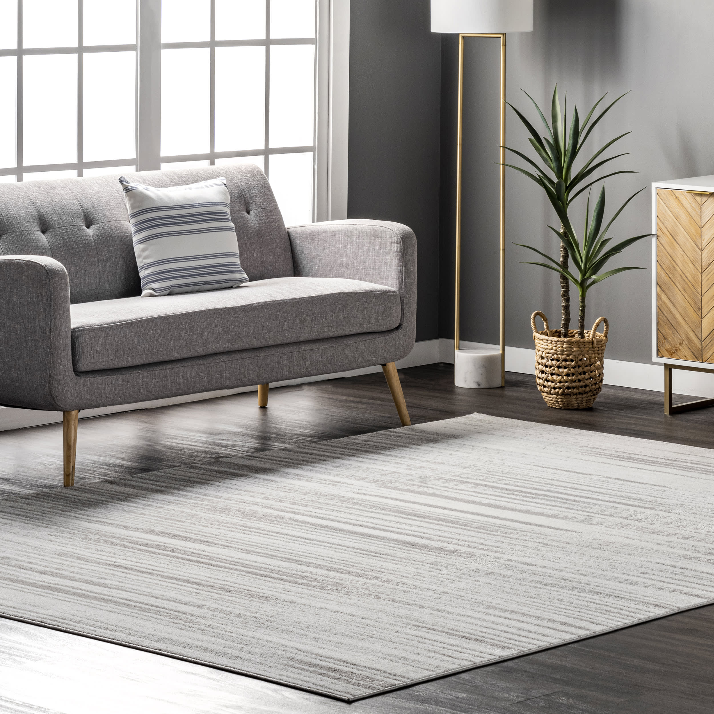 Delaney Fading Pinstripes Rug | Grey - Image 2