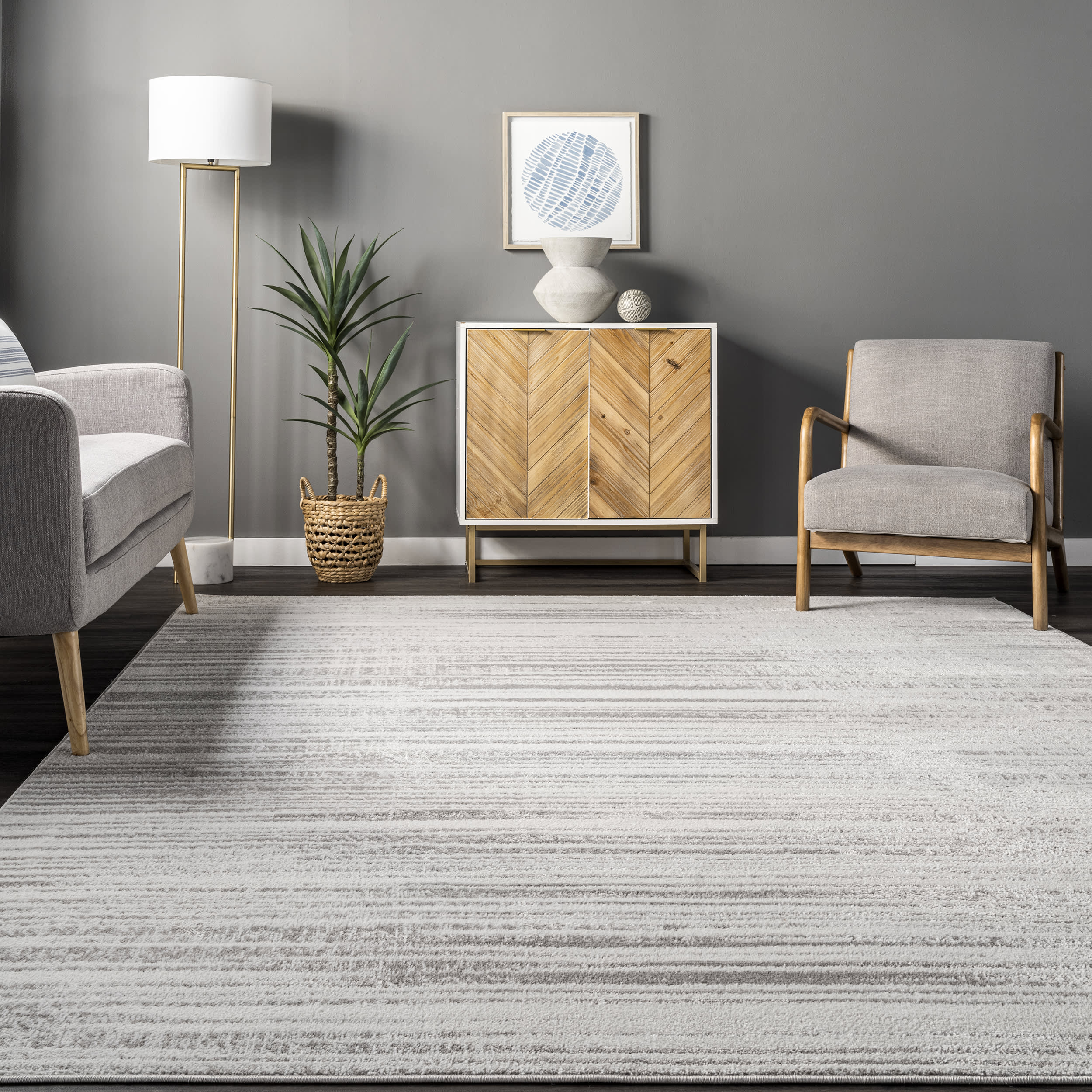 Delaney Fading Pinstripes Rug | Grey - Image 4