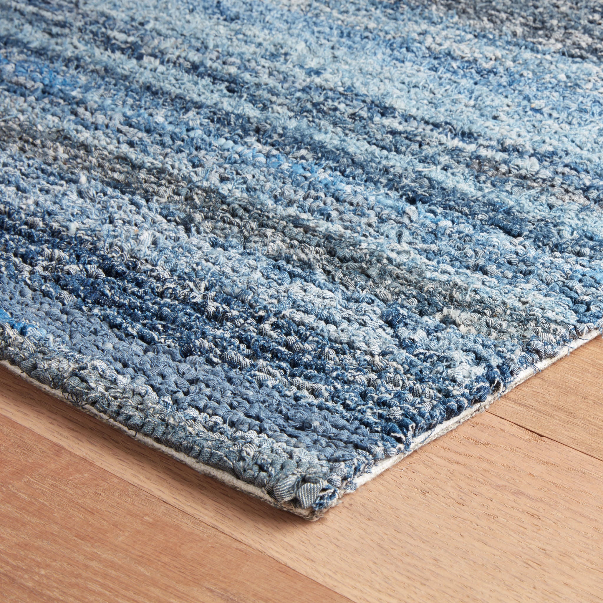 Denim Chindi Hand Hooked Cotton Rug | Blue - Image 7