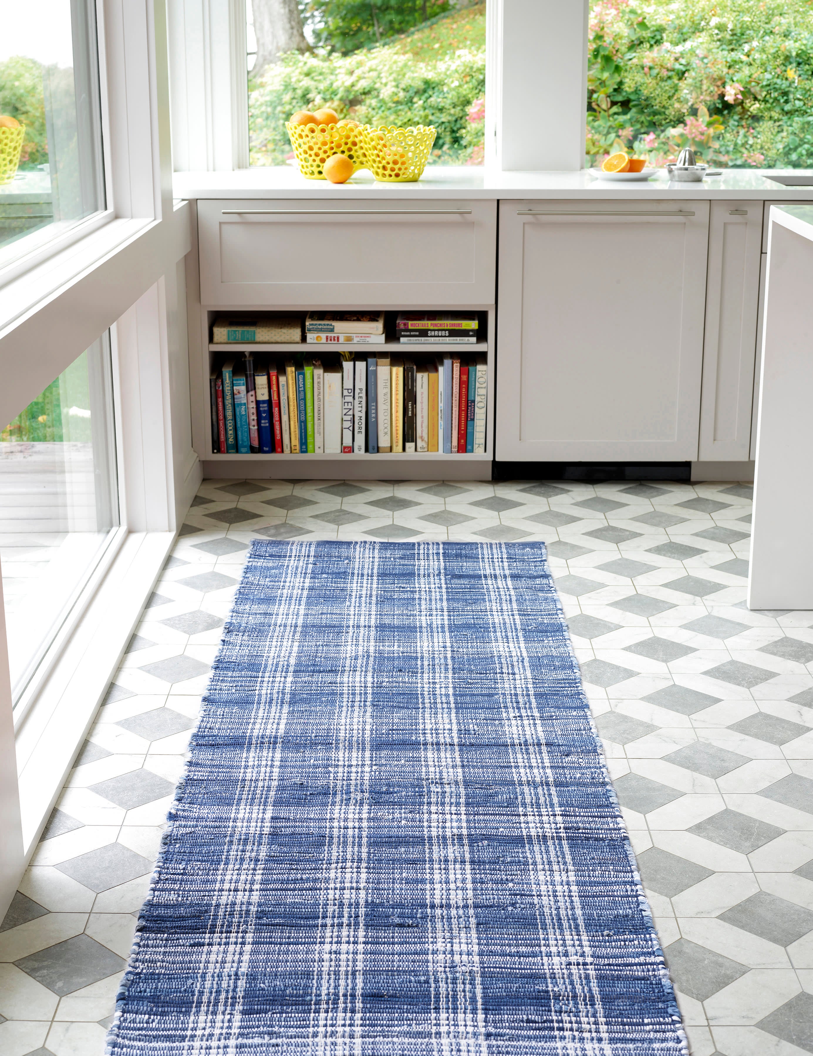 Denim Plaid Handwoven Cotton Rug | Blue - Image 2