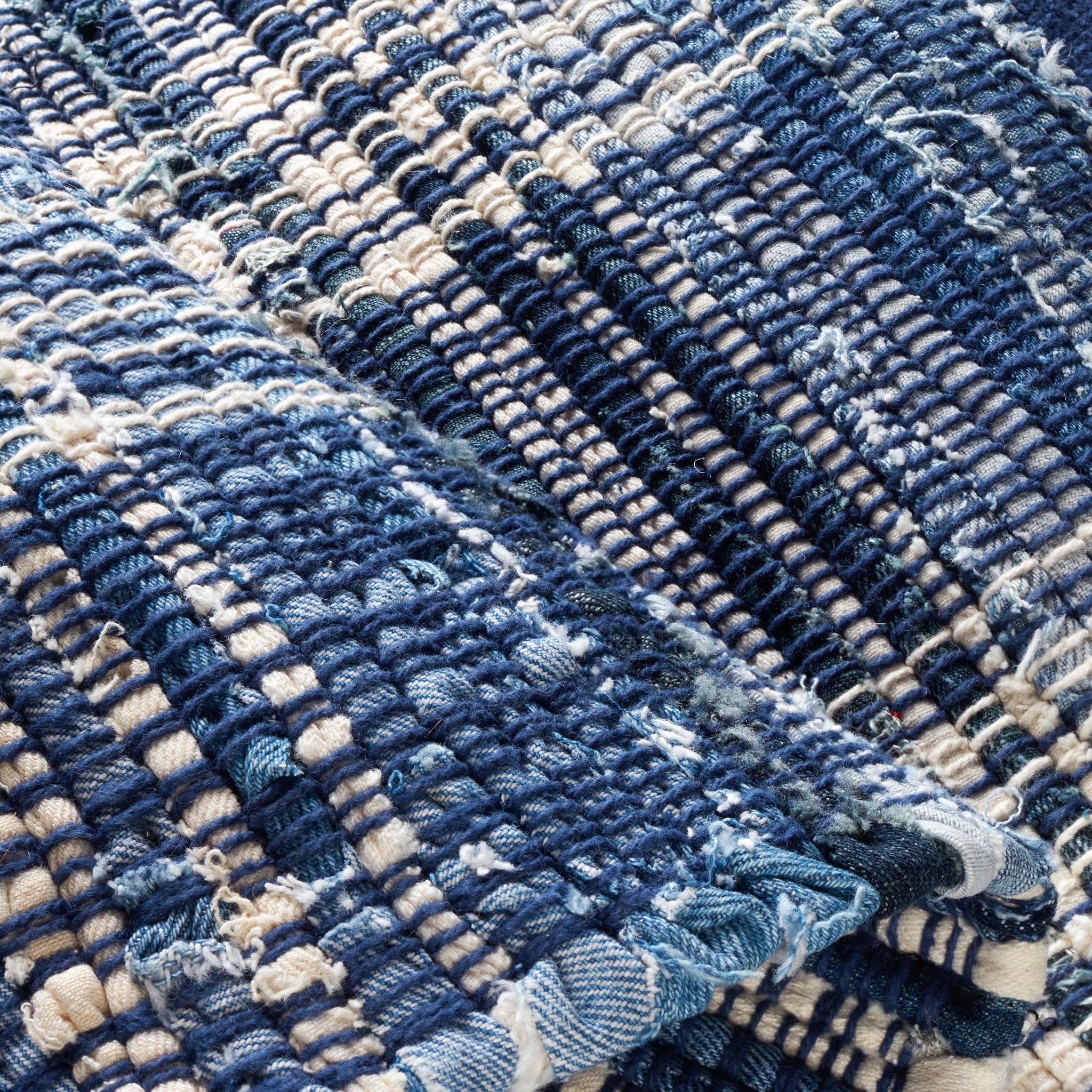 Denim Plaid Handwoven Cotton Rug | Blue - Image 4