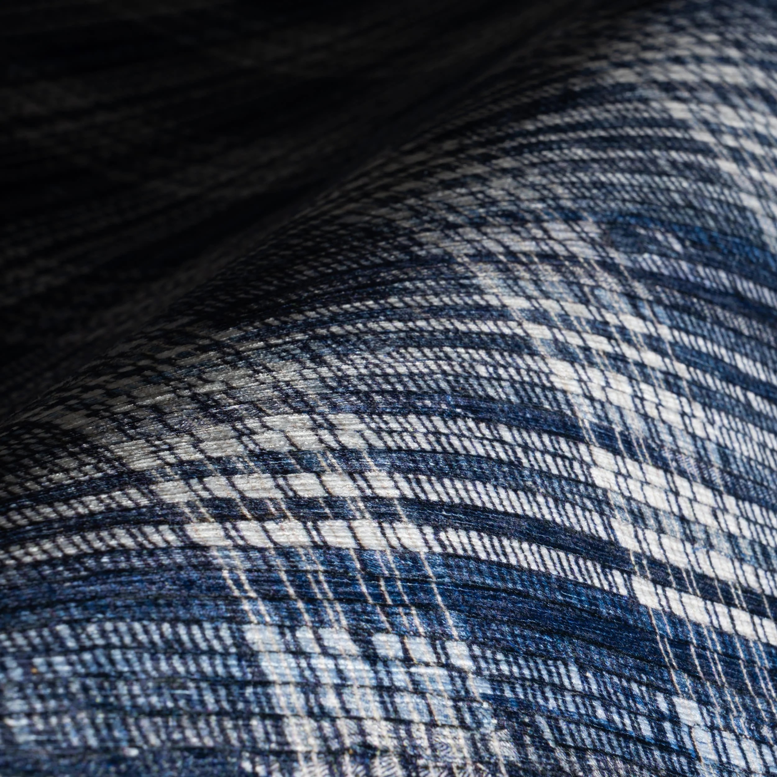 Denim Plaid Machine Washable Rug | Blue - Image 4