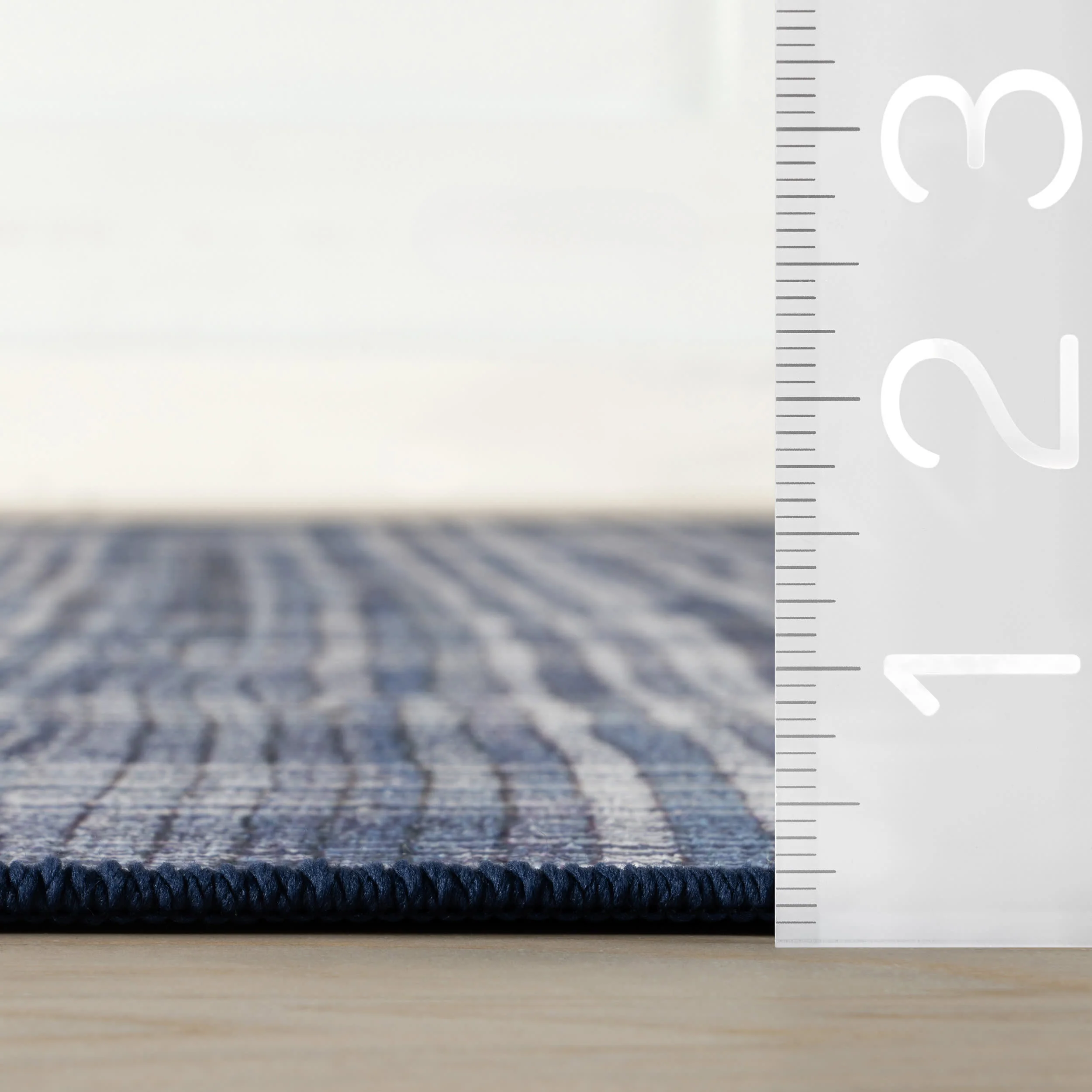 Denim Plaid Machine Washable Rug | Blue - Image 5