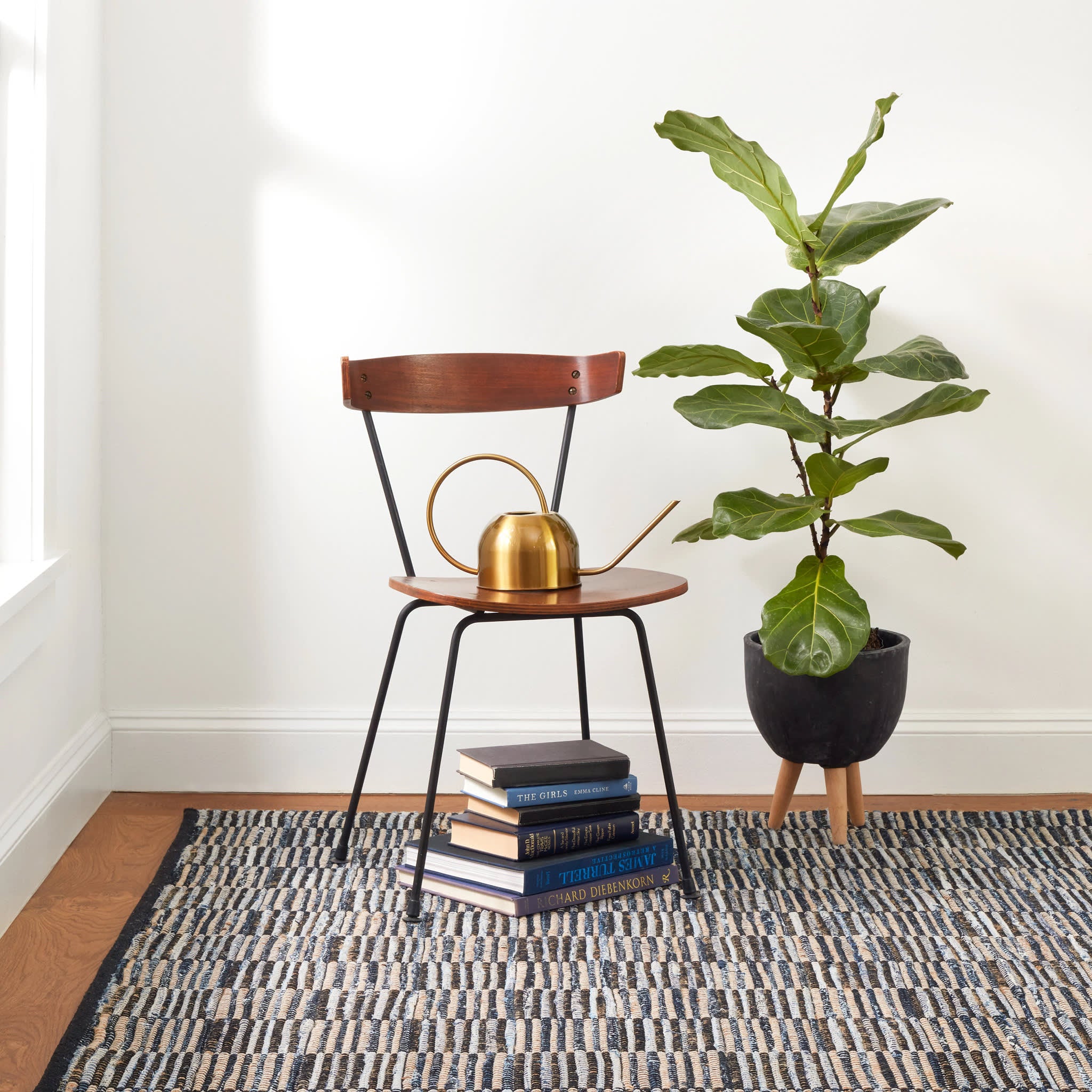 Denim Rag Gridwork Handwoven Cotton Rug | Blue - Image 2