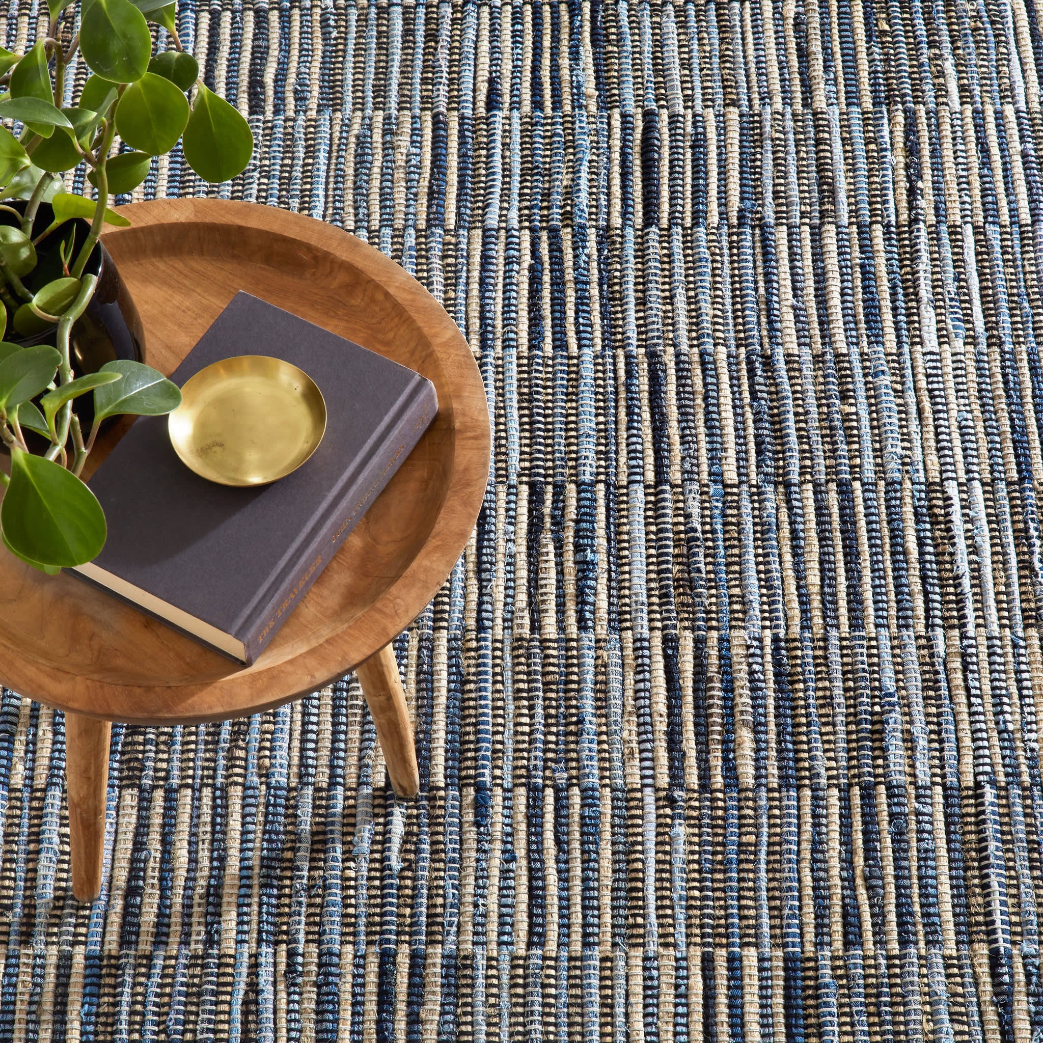 Denim Rag Gridwork Handwoven Cotton Rug | Blue - Image 3