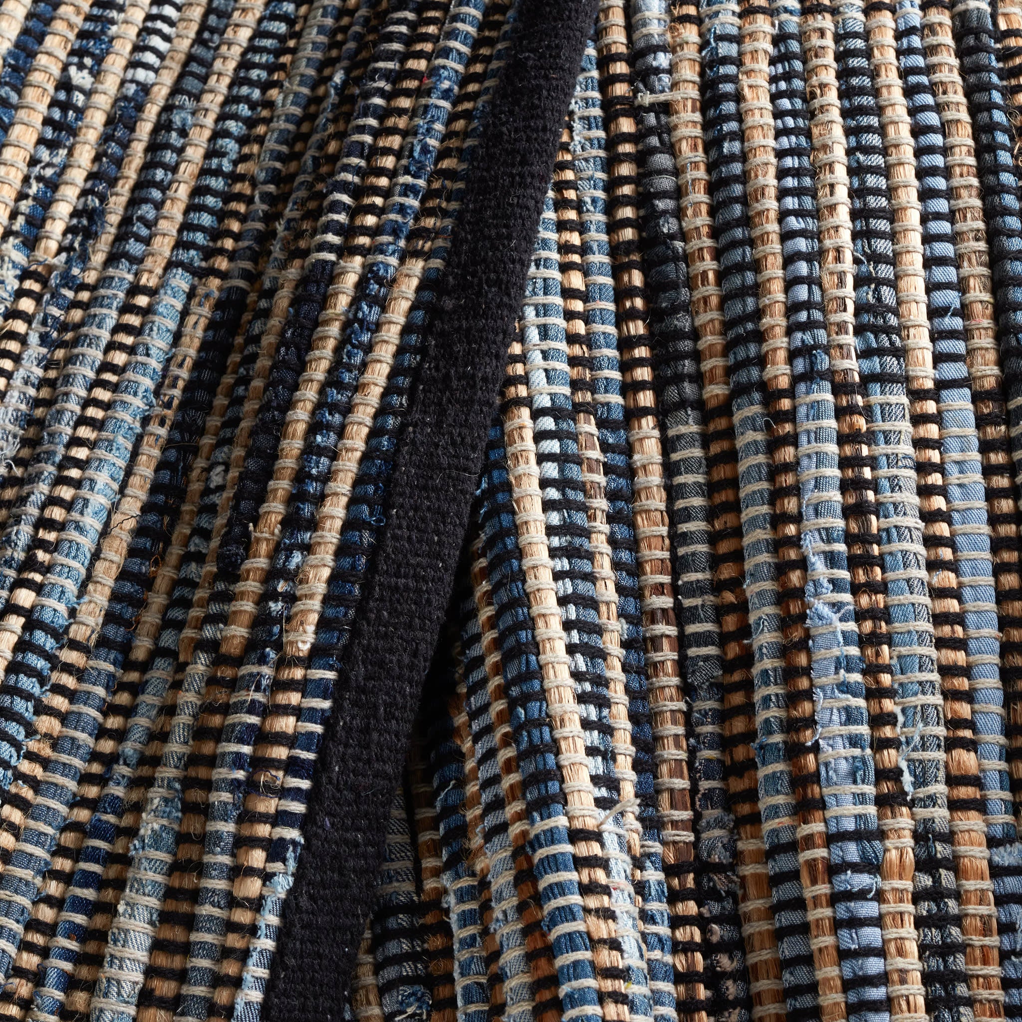 Denim Rag Gridwork Handwoven Cotton Rug | Blue - Image 4