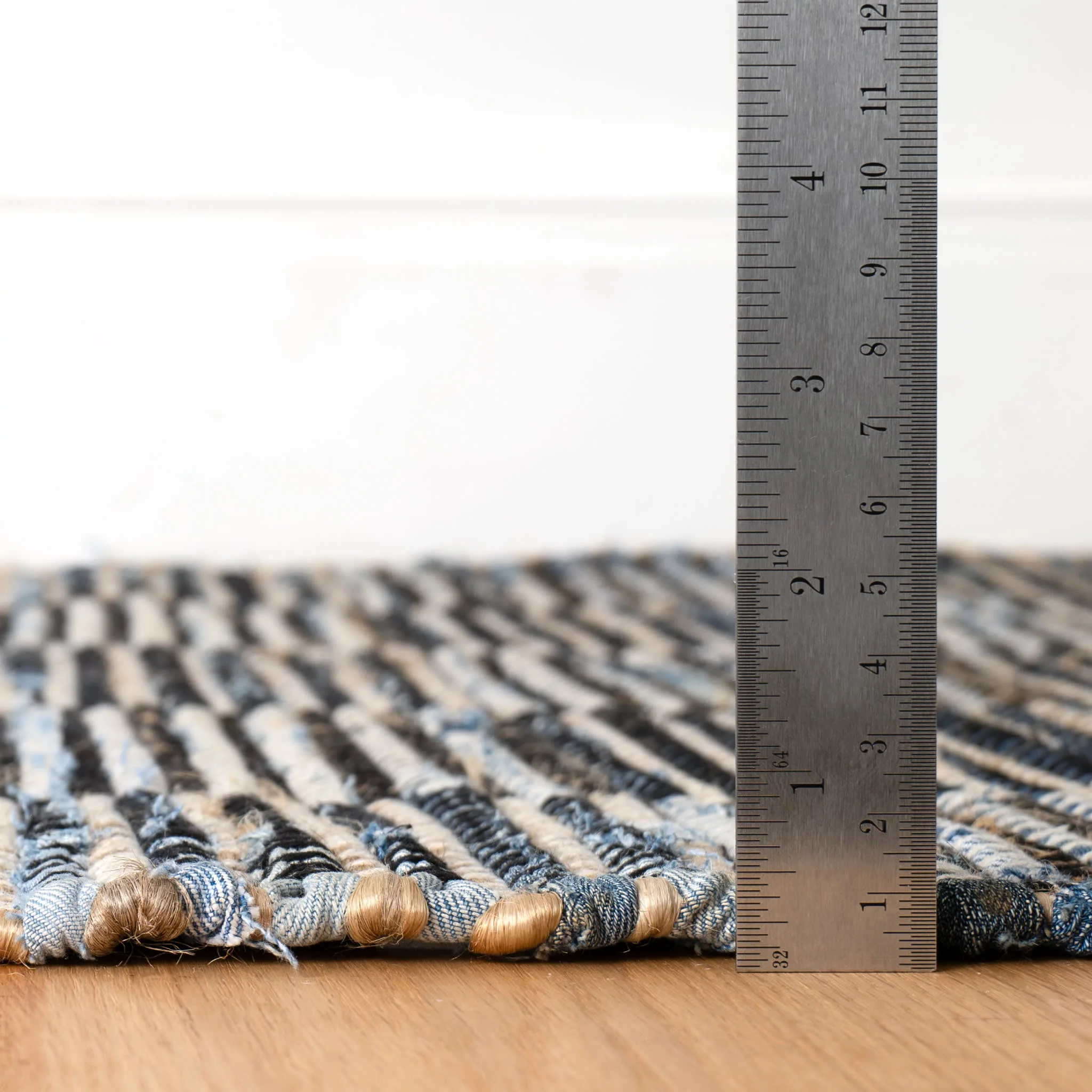 Denim Rag Gridwork Handwoven Cotton Rug | Blue - Image 5