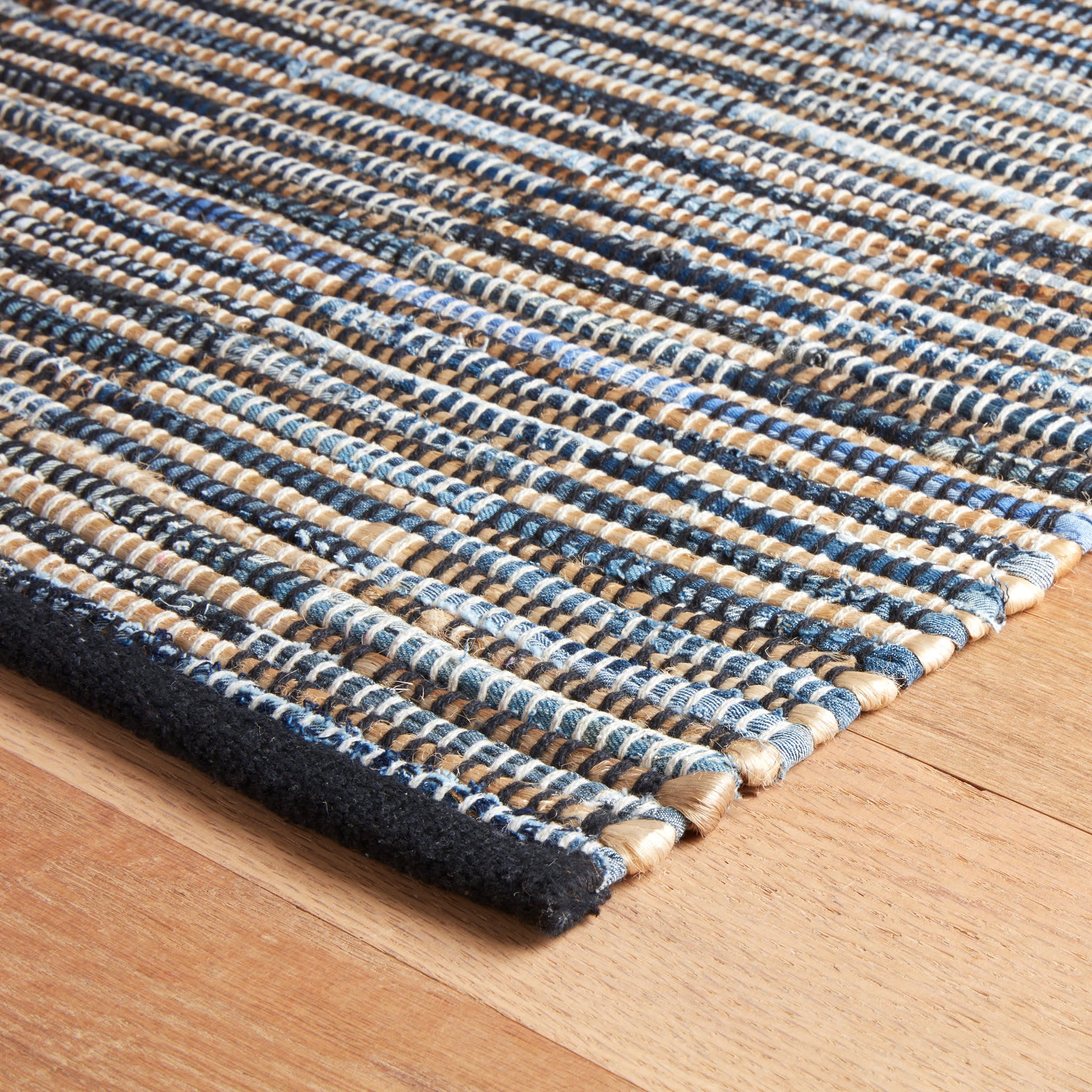 Denim Rag Gridwork Handwoven Cotton Rug | Blue - Image 6