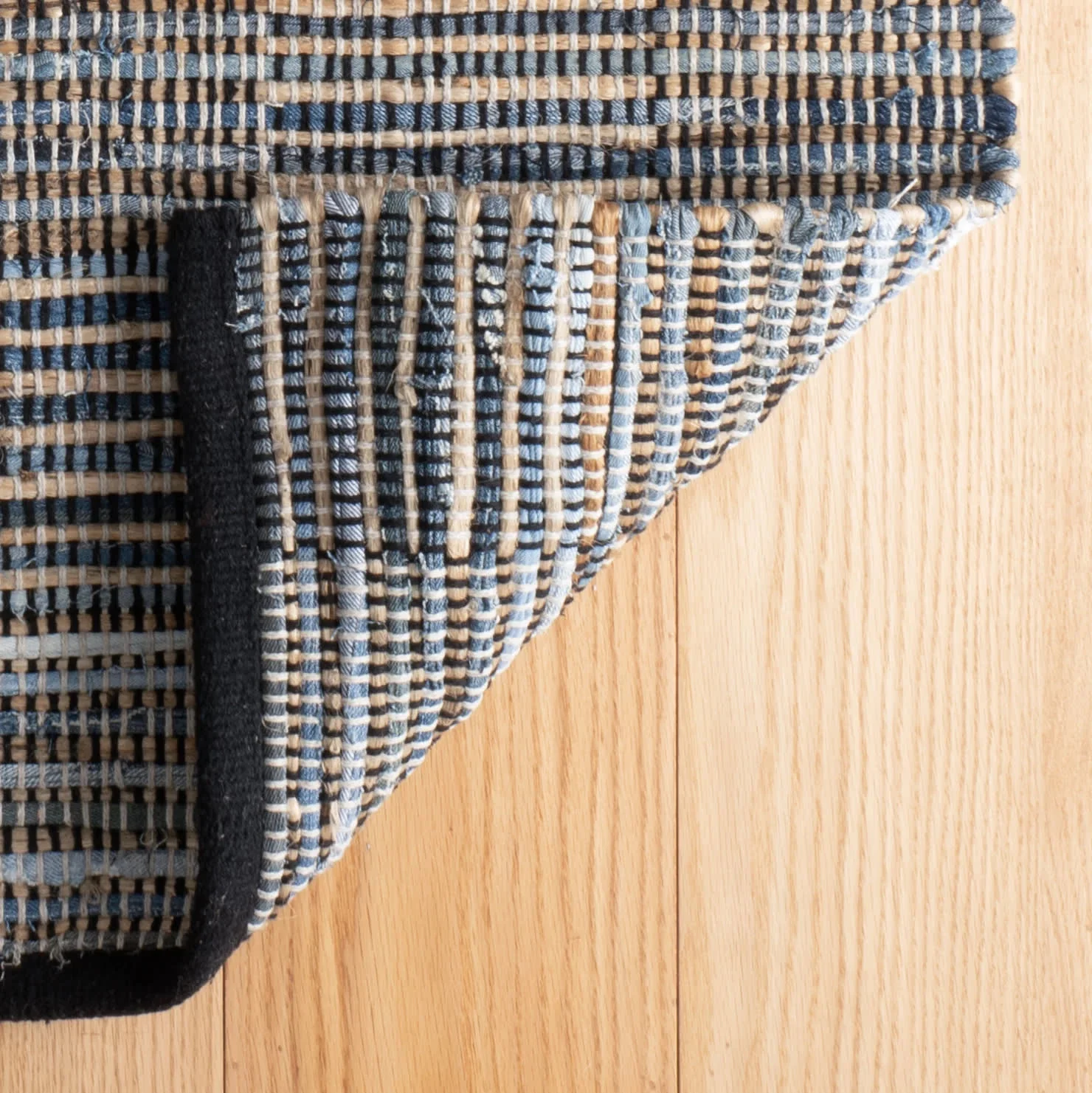 Denim Rag Gridwork Handwoven Cotton Rug | Blue - Image 7
