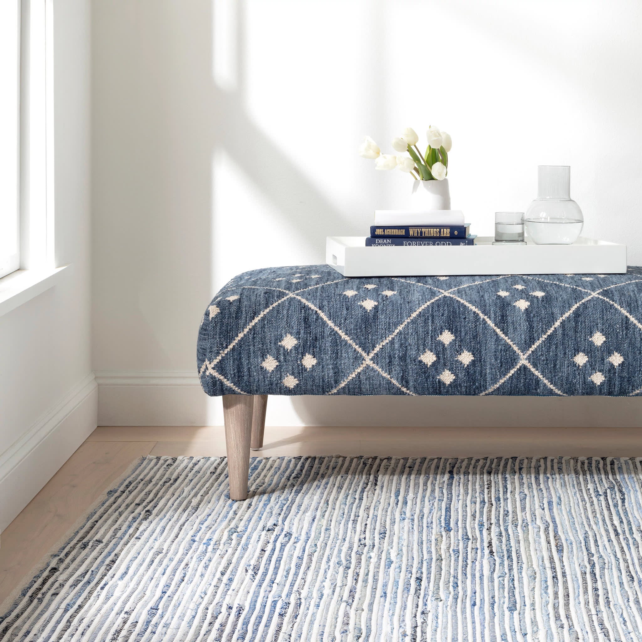 Denim Rag Ribbed Handwoven Cotton Rug | Blue - Image 4