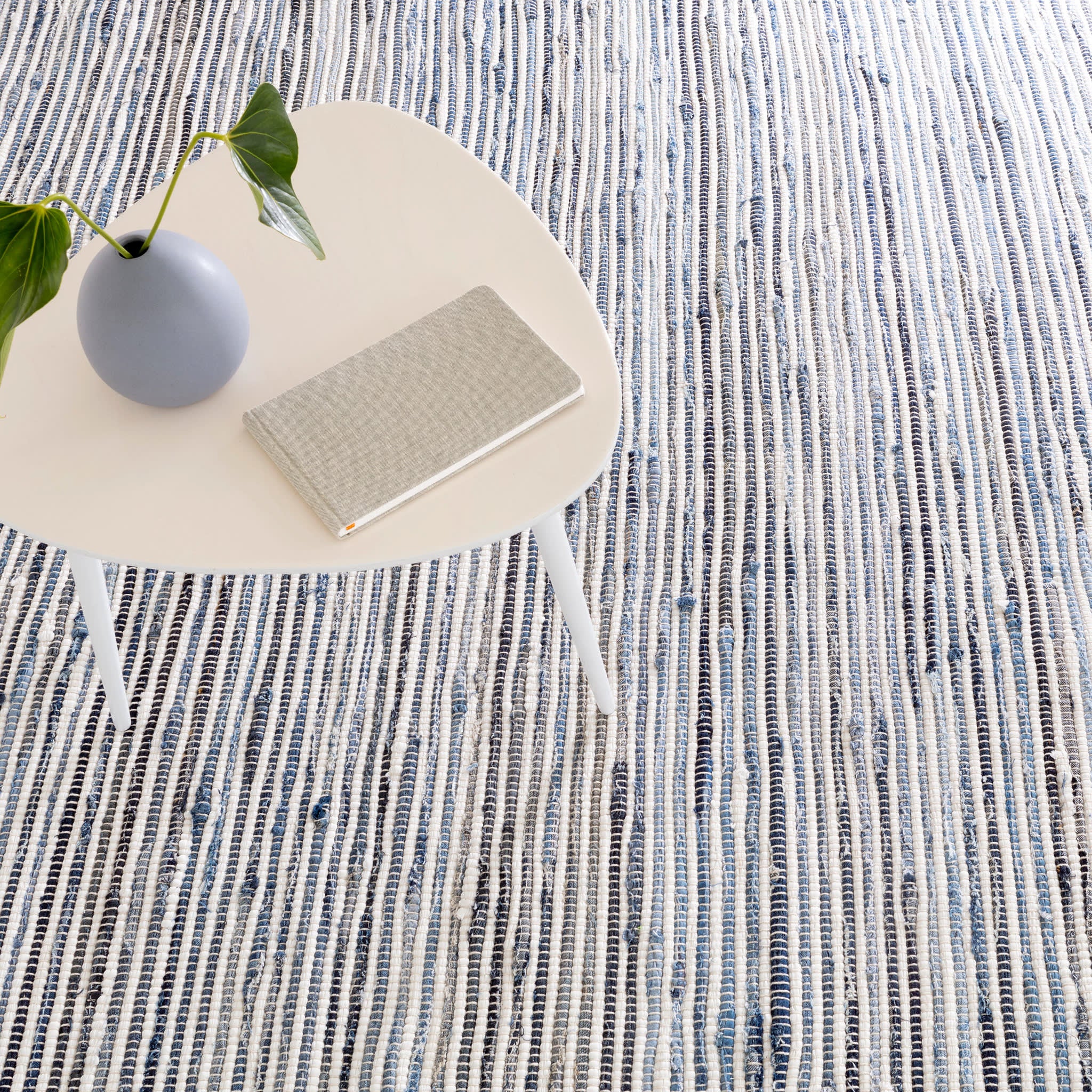 Denim Rag Ribbed Handwoven Cotton Rug | Blue - Image 5