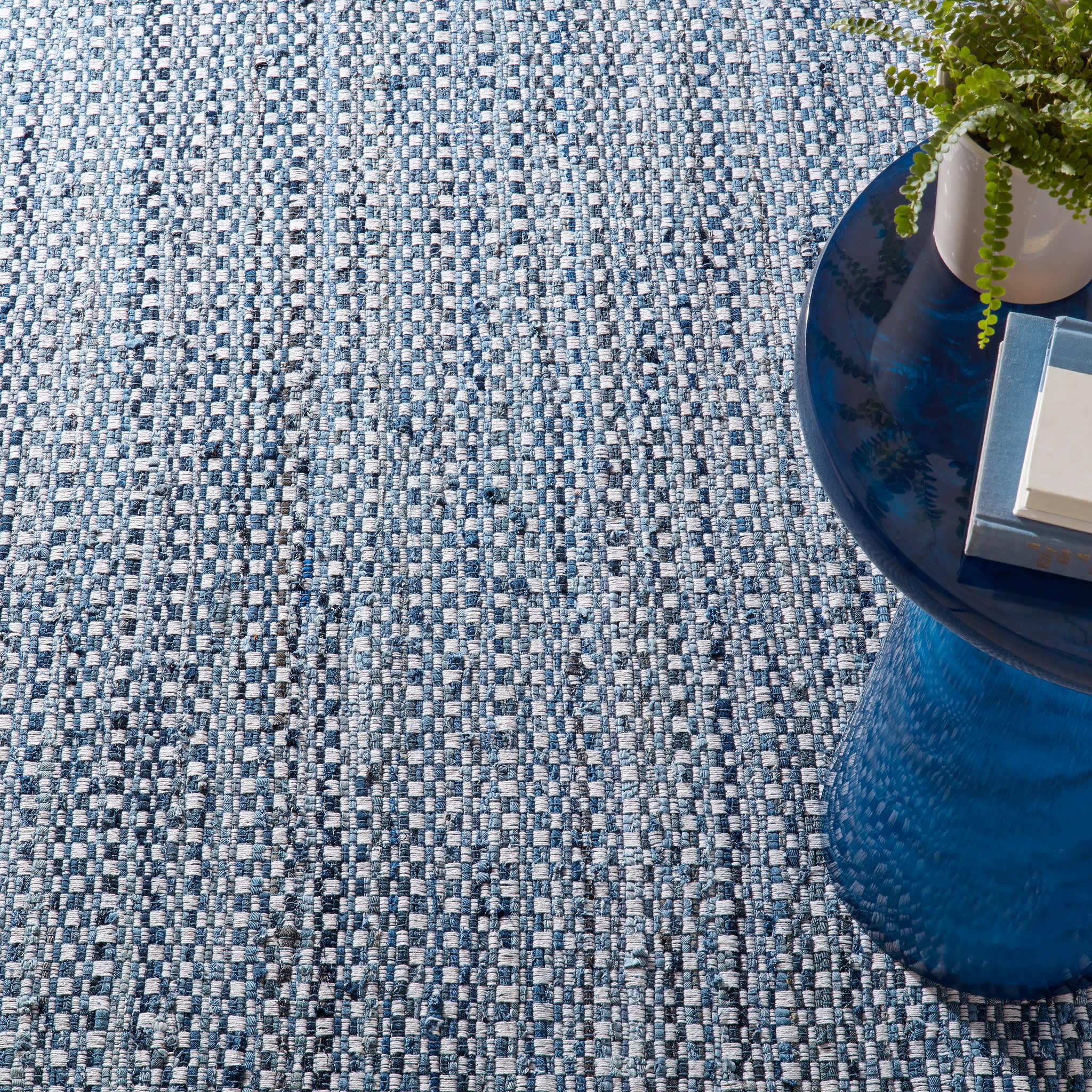 Denim Stone Handwoven Cotton Rug | Blue - Image 4