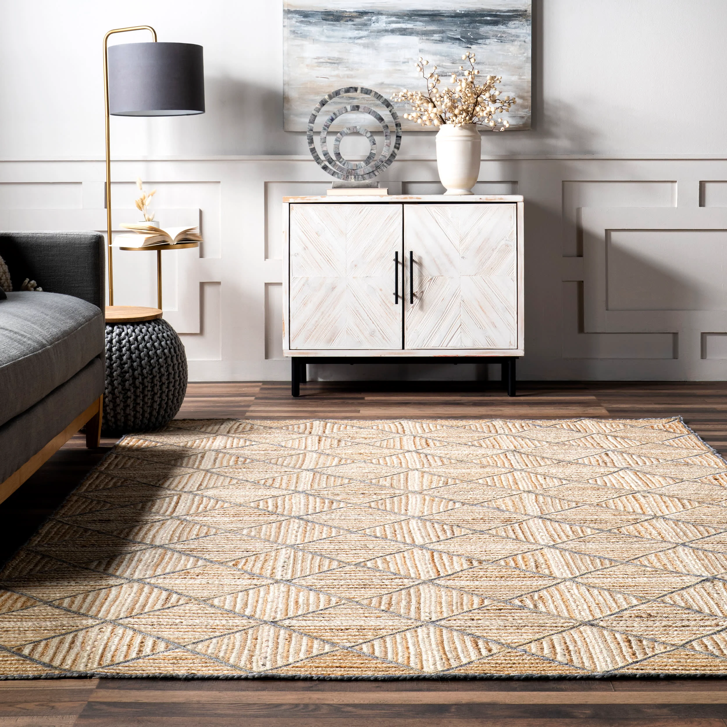 Denys Jute Textured Trellis Rug | Natural - Image 4