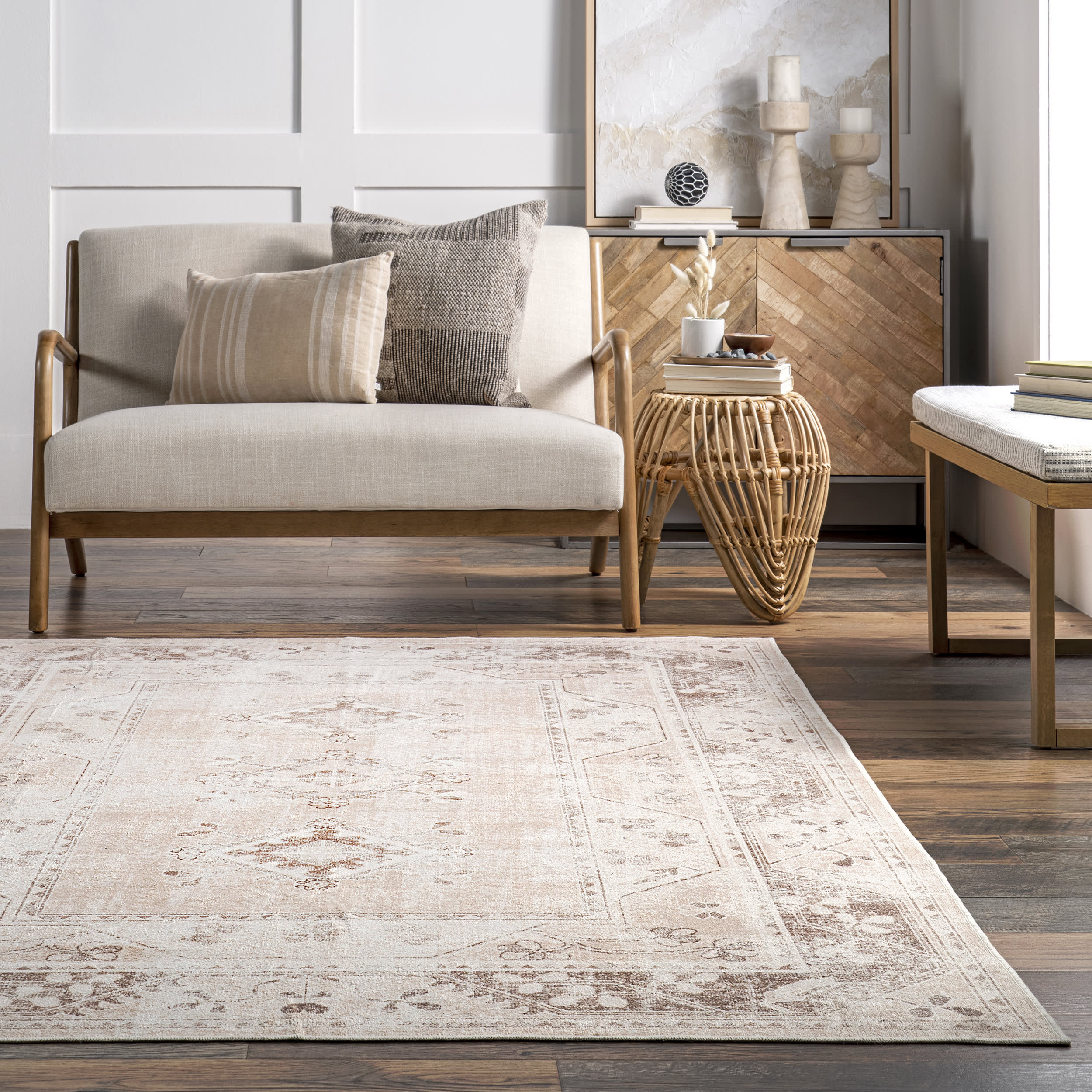 Devi Medallion Washable Rug | Beige - Image 4