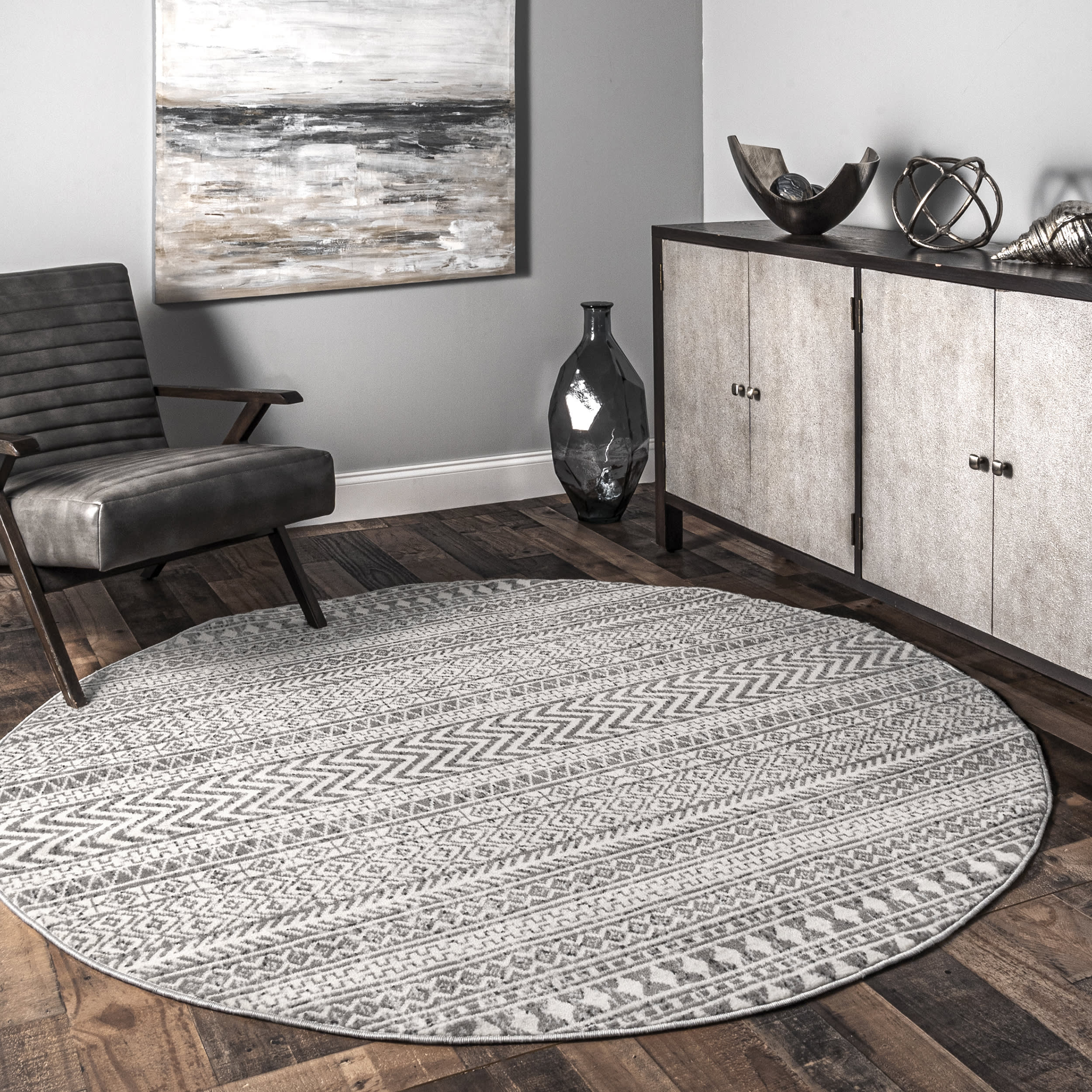 Devin Geometric Banded Rug | Grey - Image 2