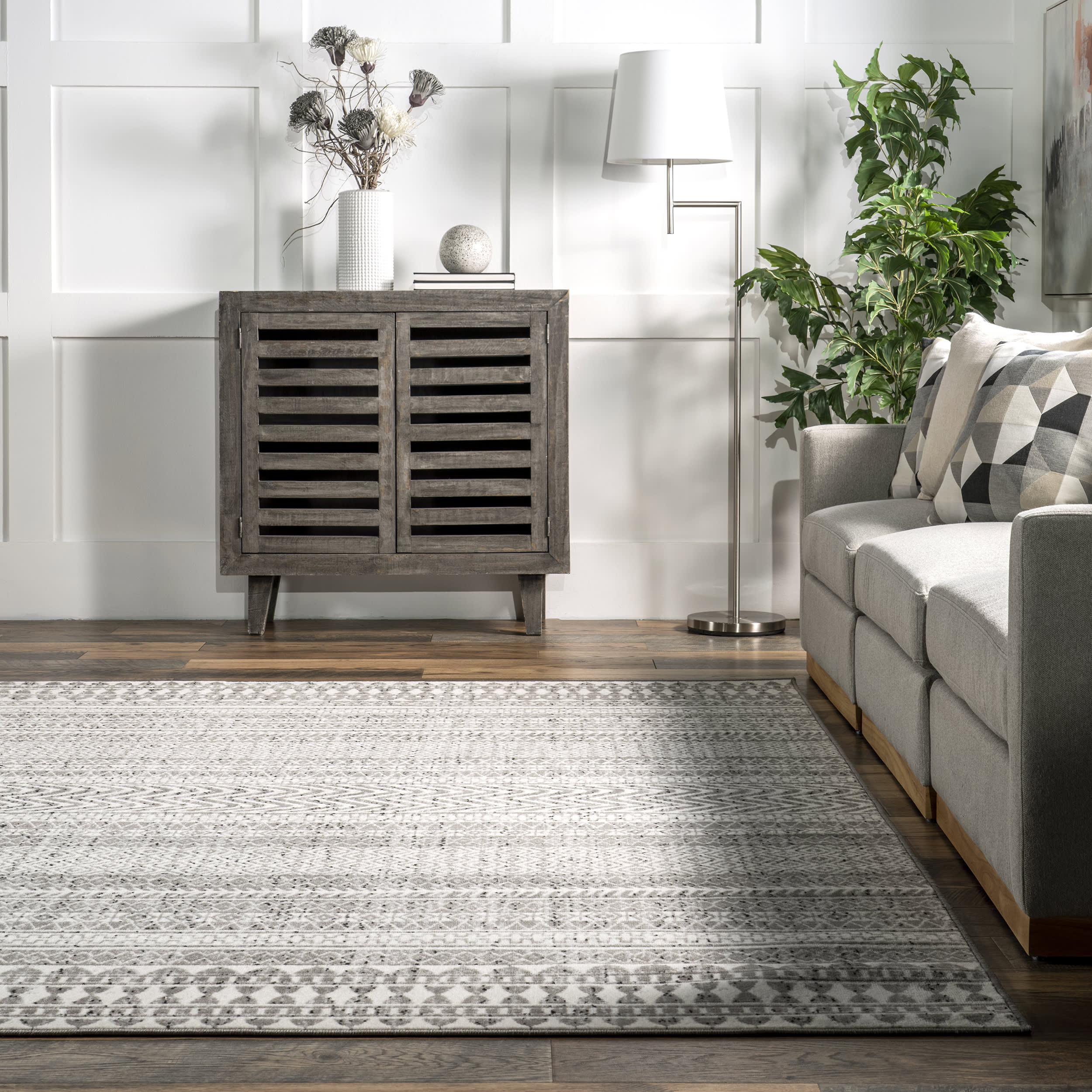 Devin Geometric Banded Rug | Grey - Image 4