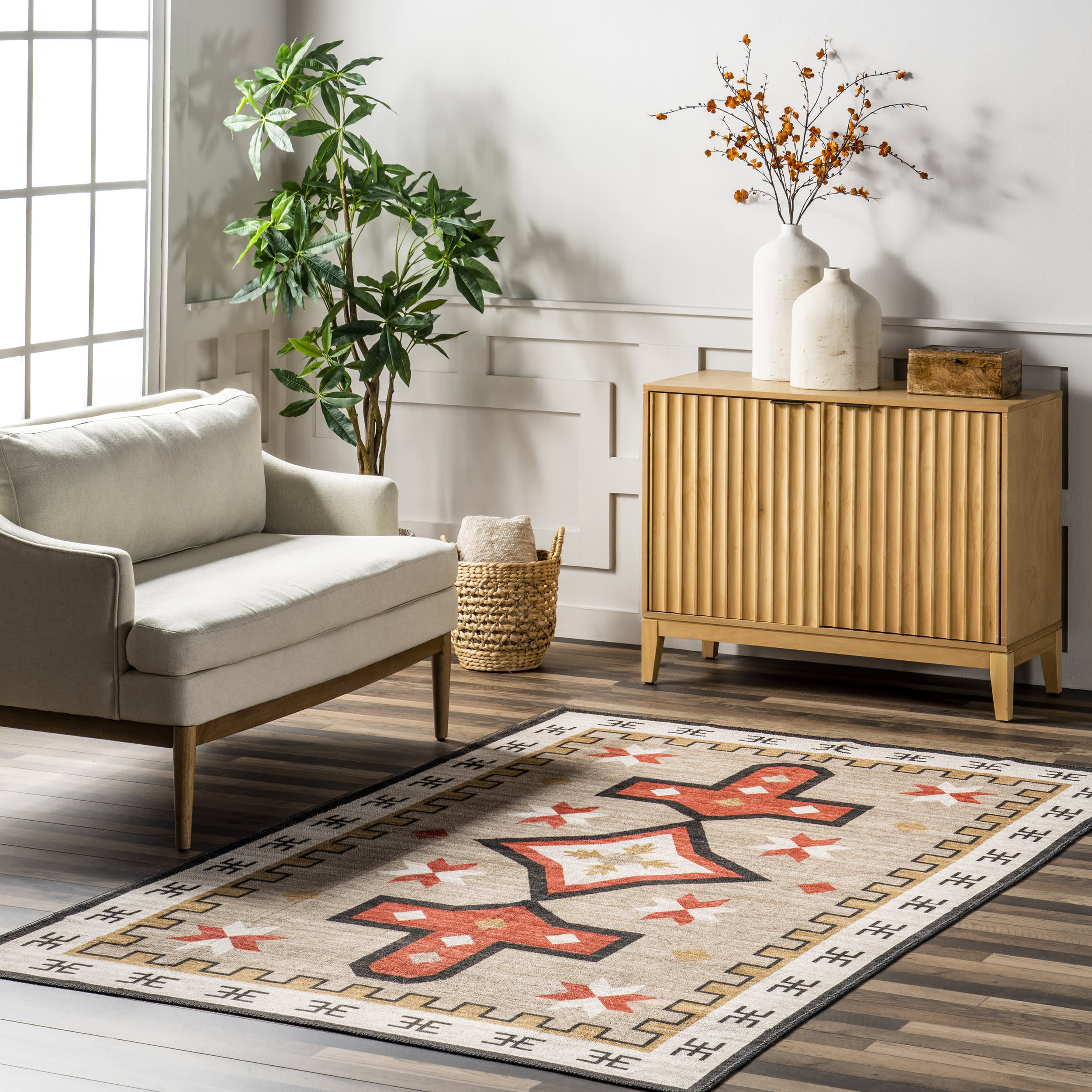 Devon Washable Aztec Rug | Brown - Image 2