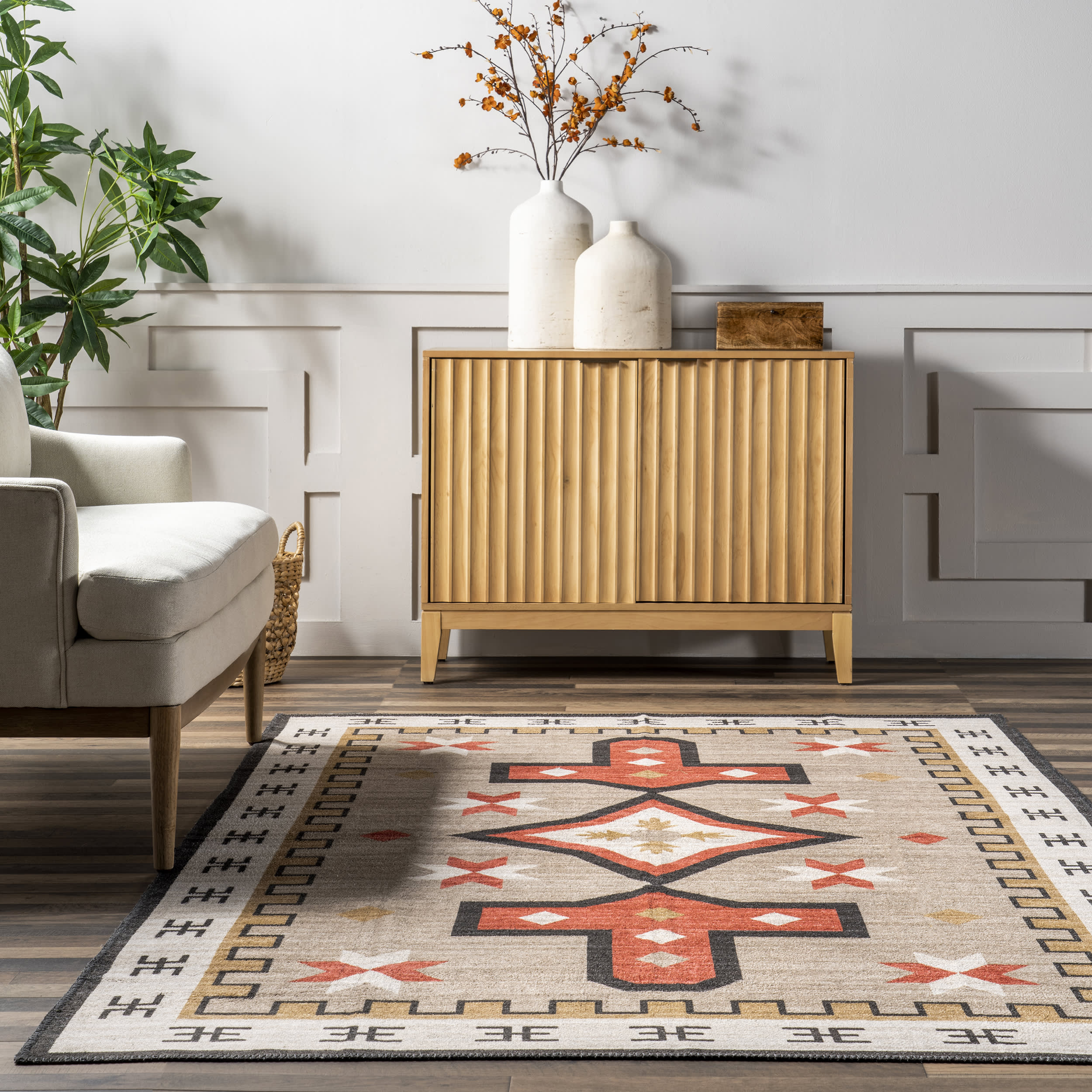 Devon Washable Aztec Rug | Brown - Image 4