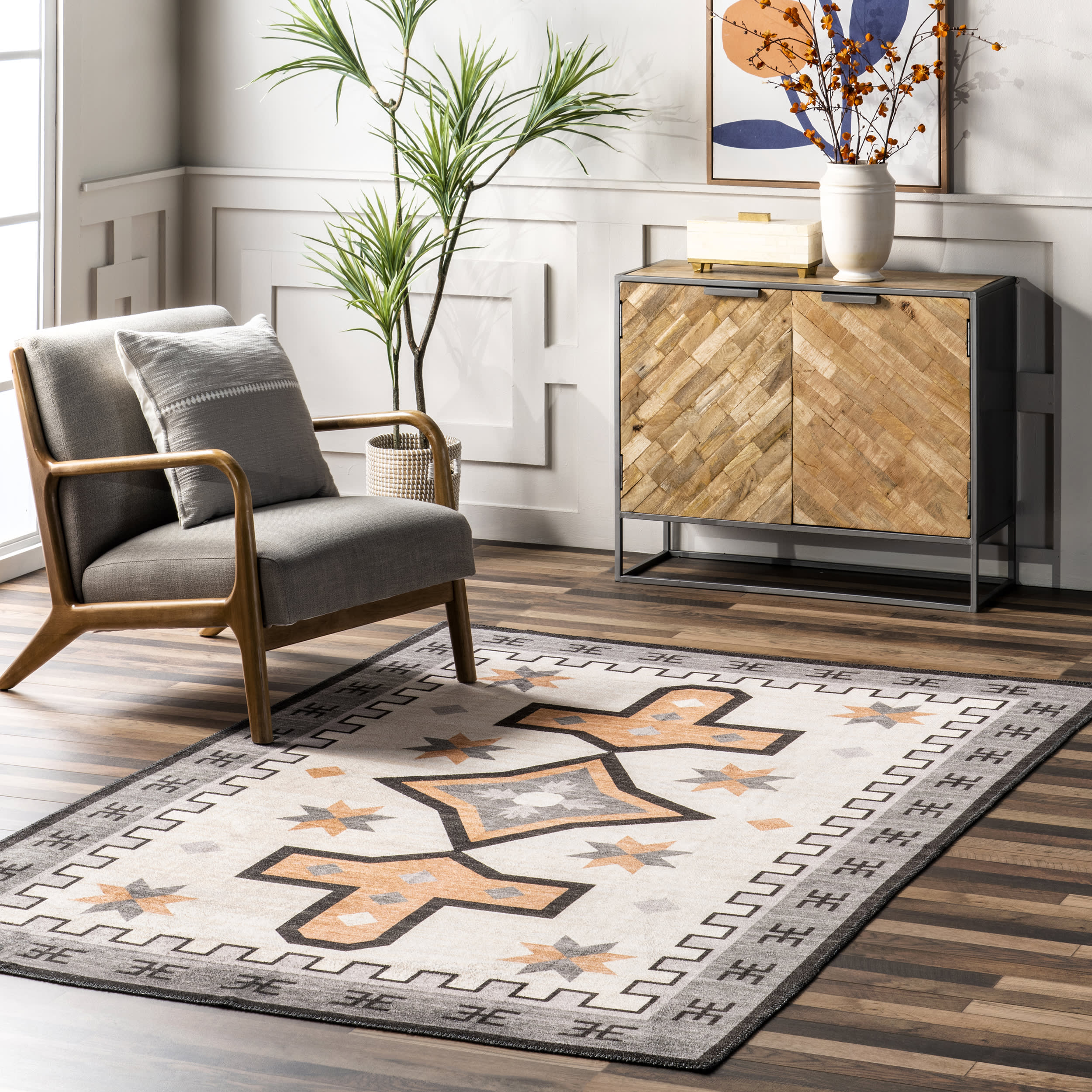 Devon Washable Aztec Rug | Ivory - Image 2