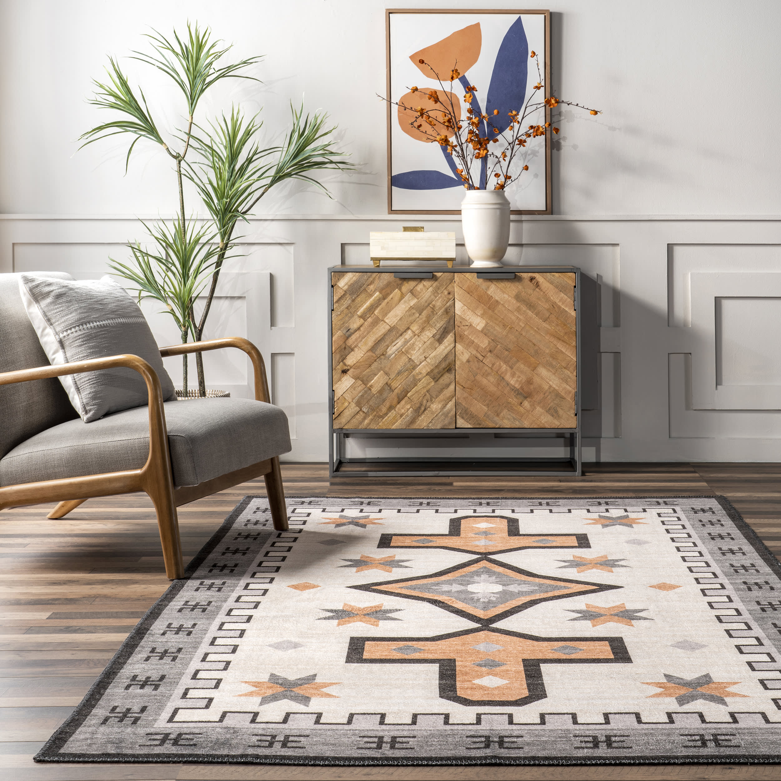 Devon Washable Aztec Rug | Ivory - Image 4