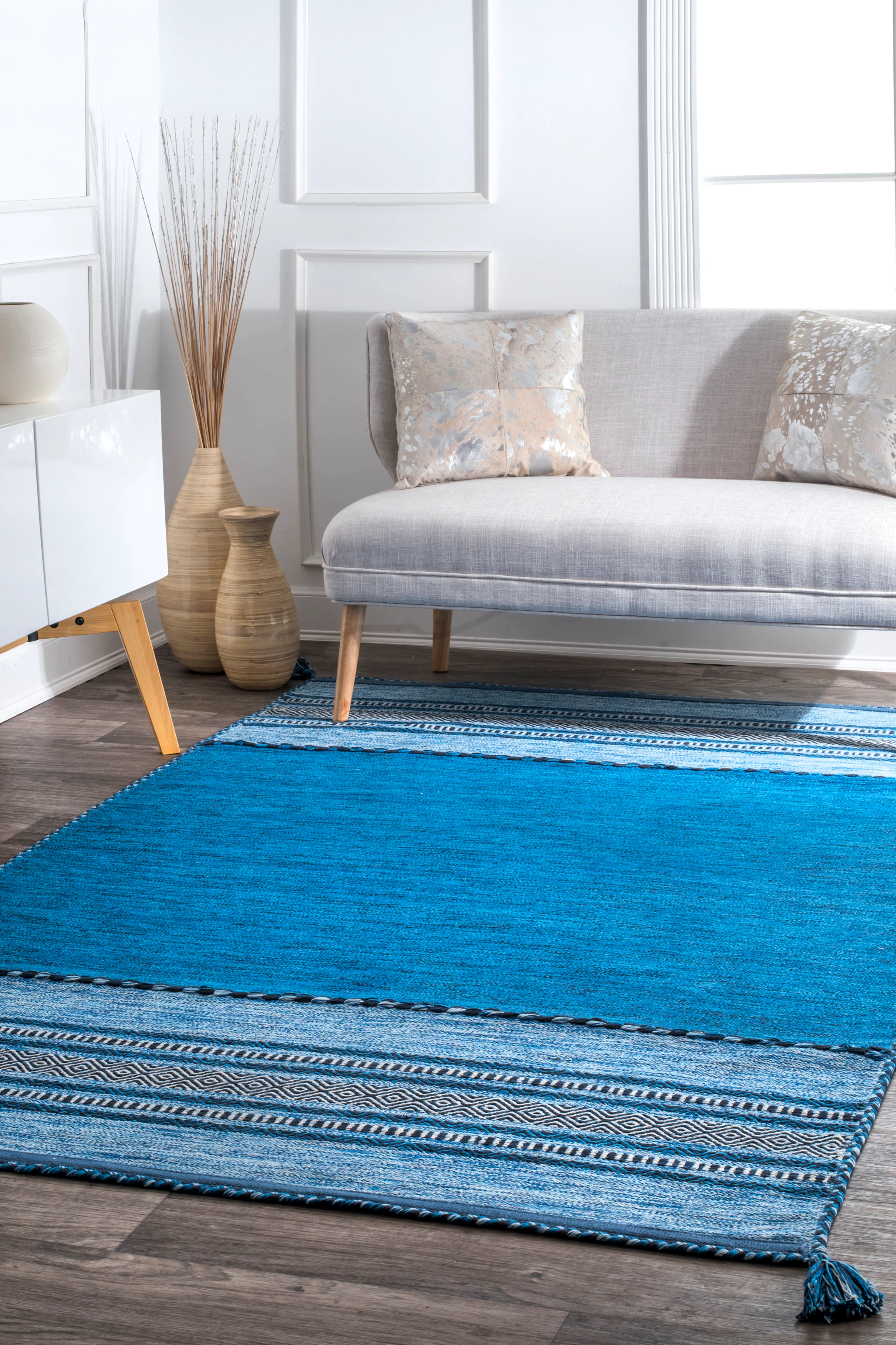 Diamond Banded Rug | Blue - Image 2