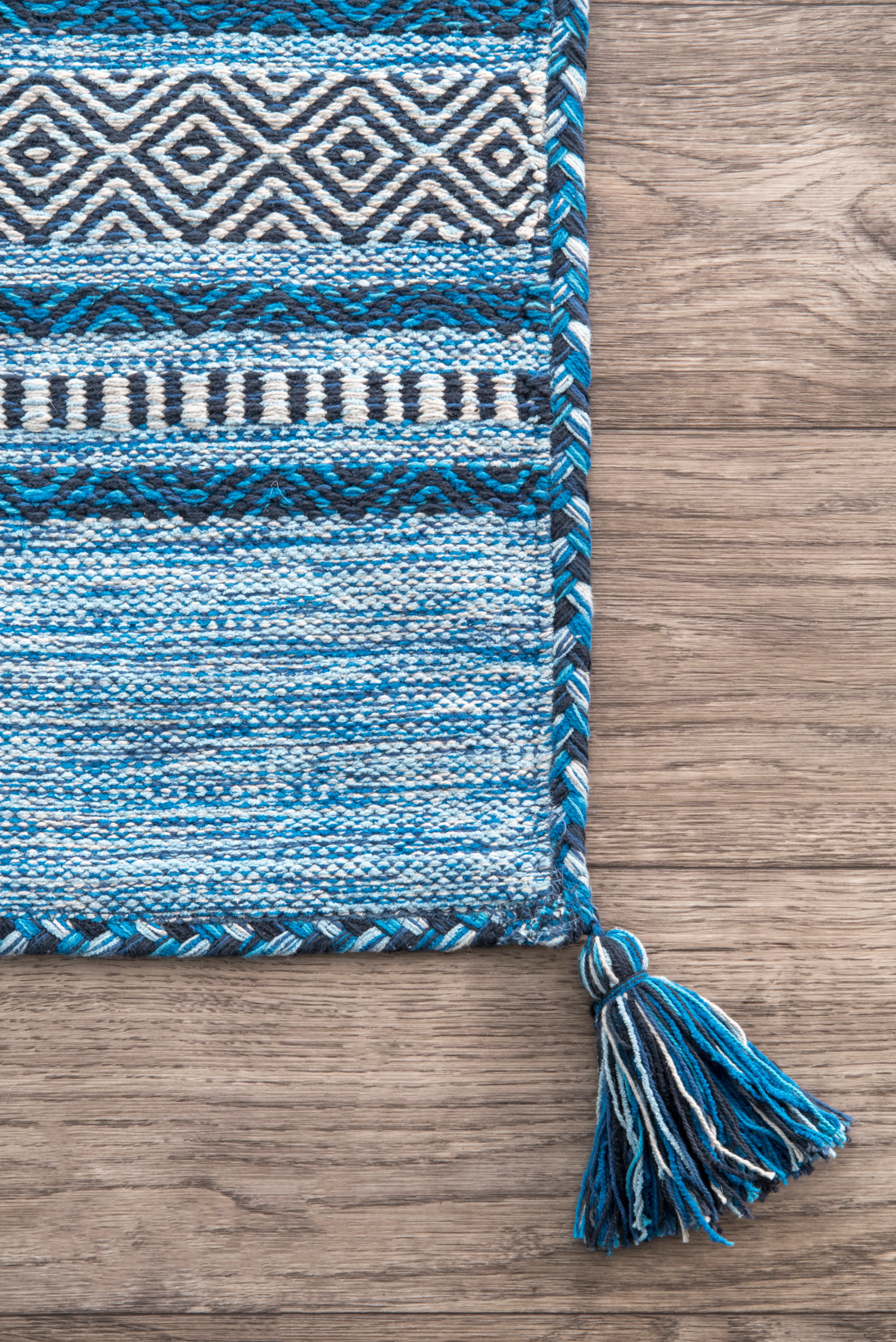 Diamond Banded Rug | Blue - Image 3