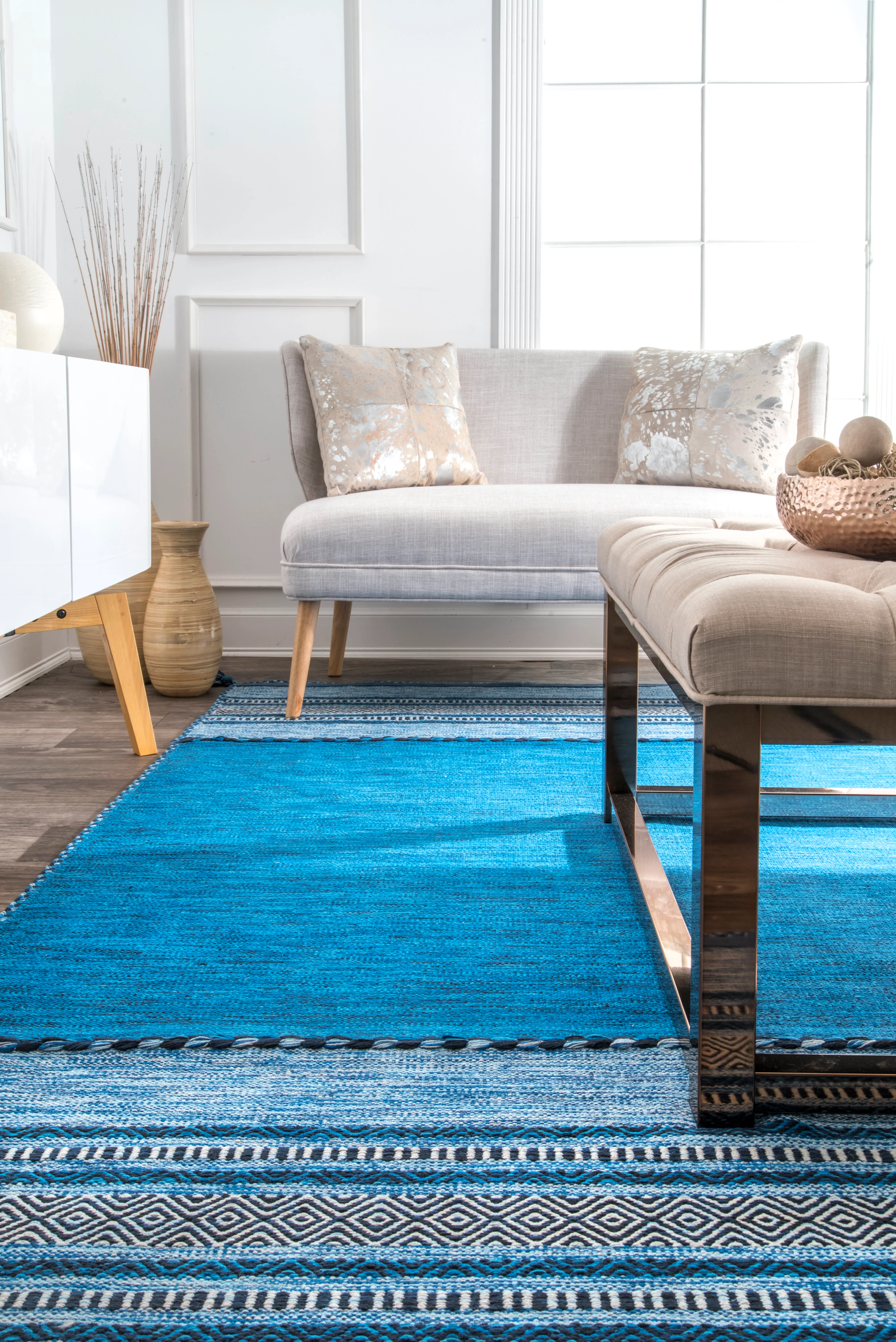 Diamond Banded Rug | Blue - Image 4