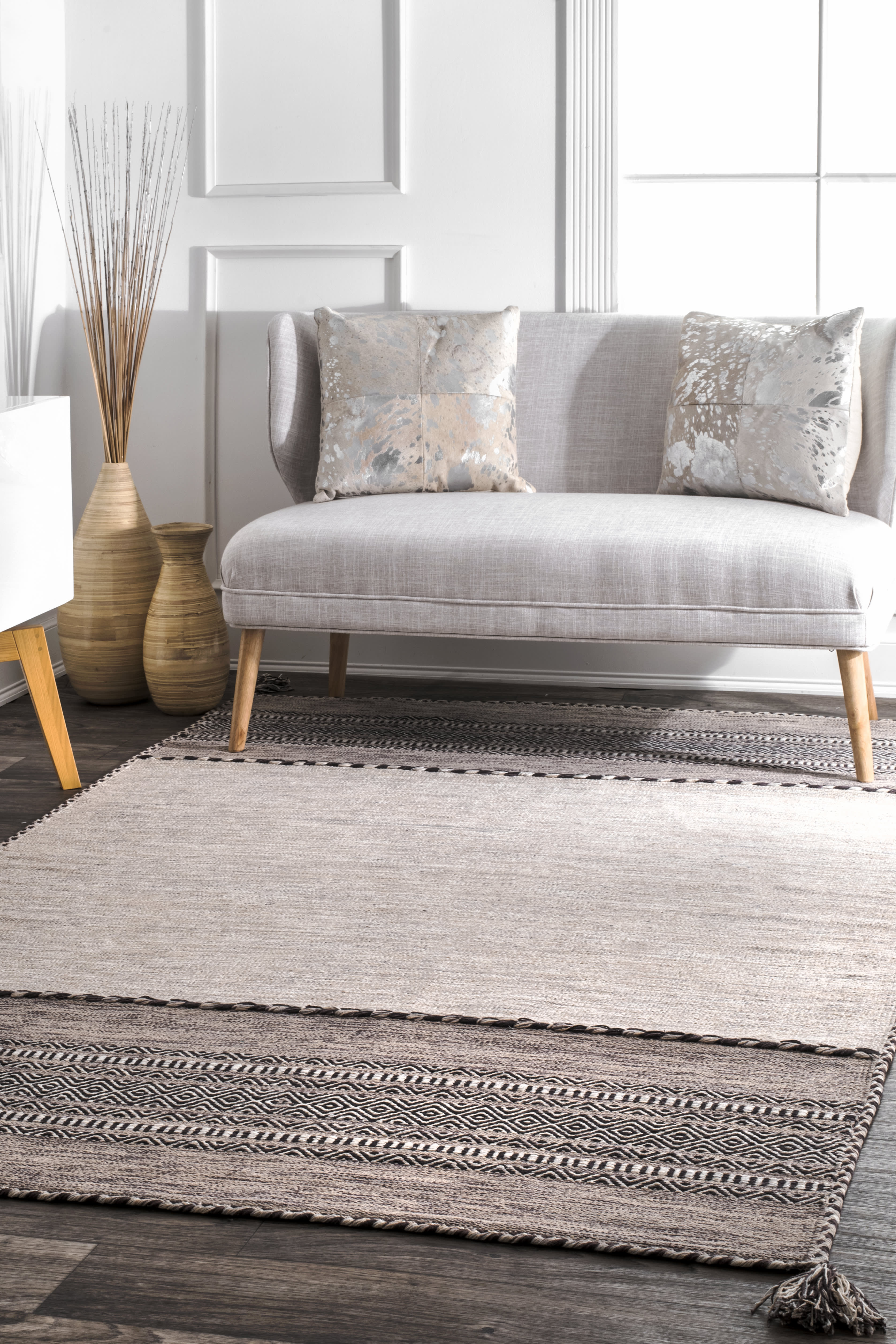 Diamond Banded Rug | Light Beige - Image 2