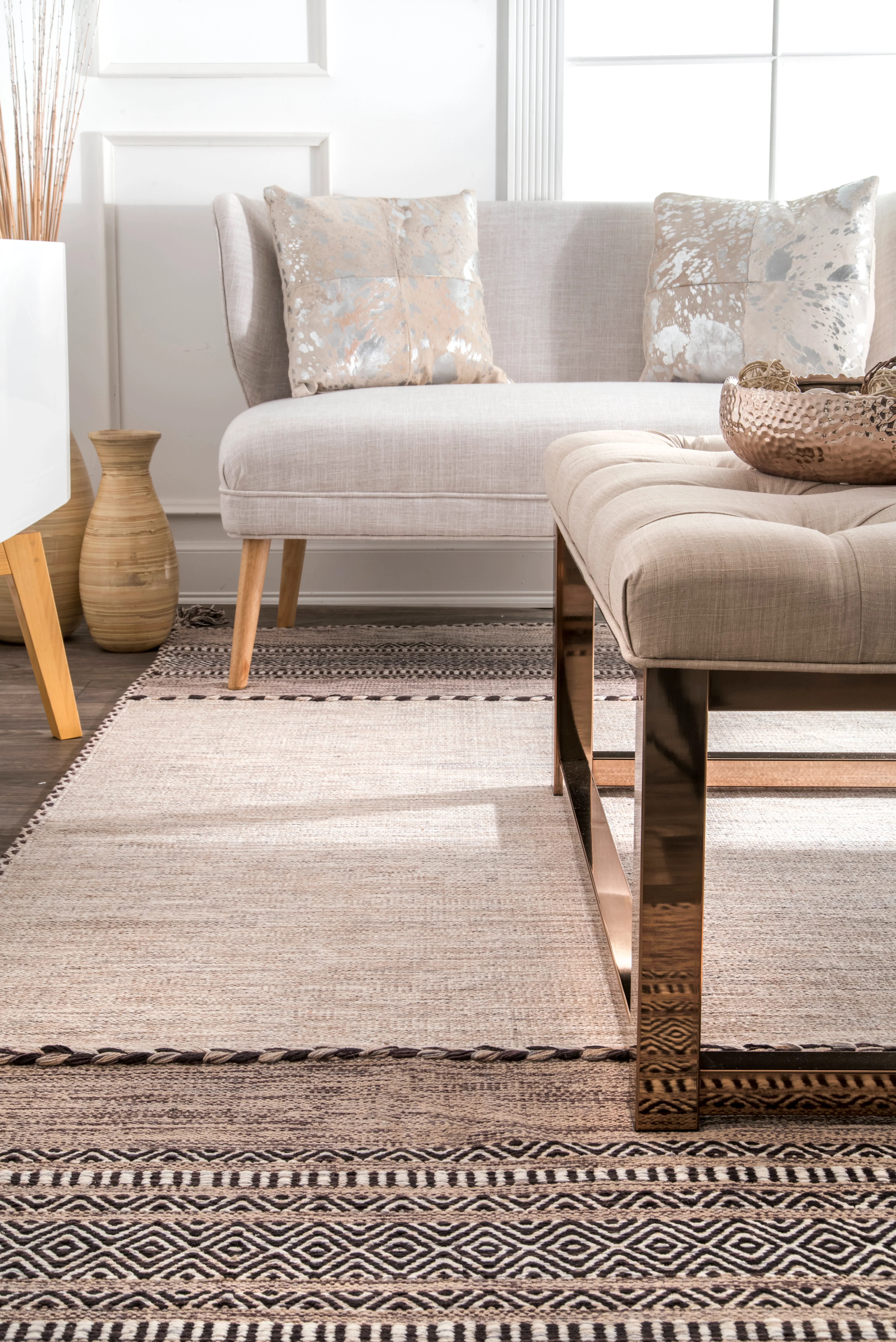 Diamond Banded Rug | Light Beige - Image 4