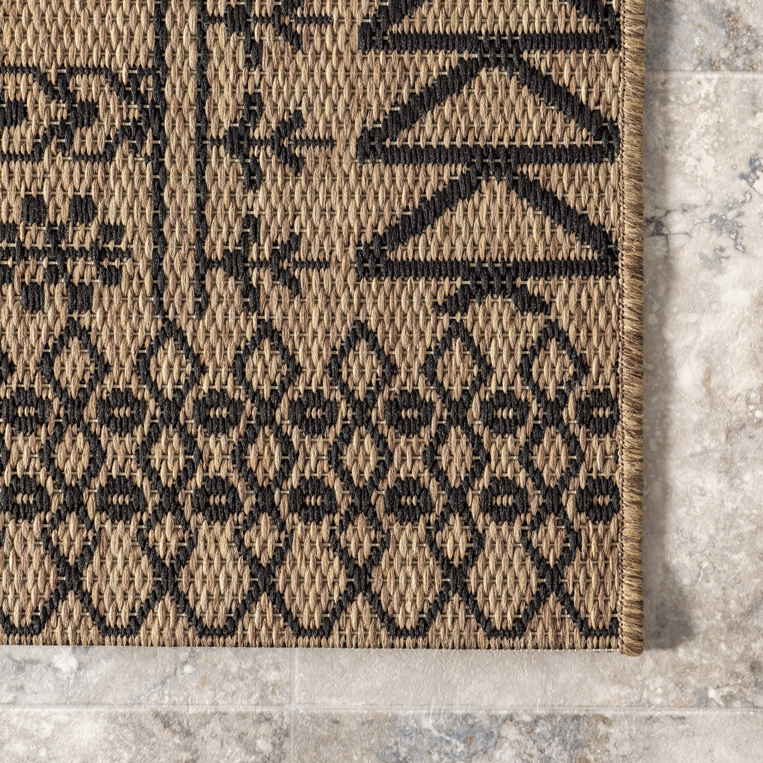 Diamond Bordered Indoor/Outdoor Rug | Brown - Image 3
