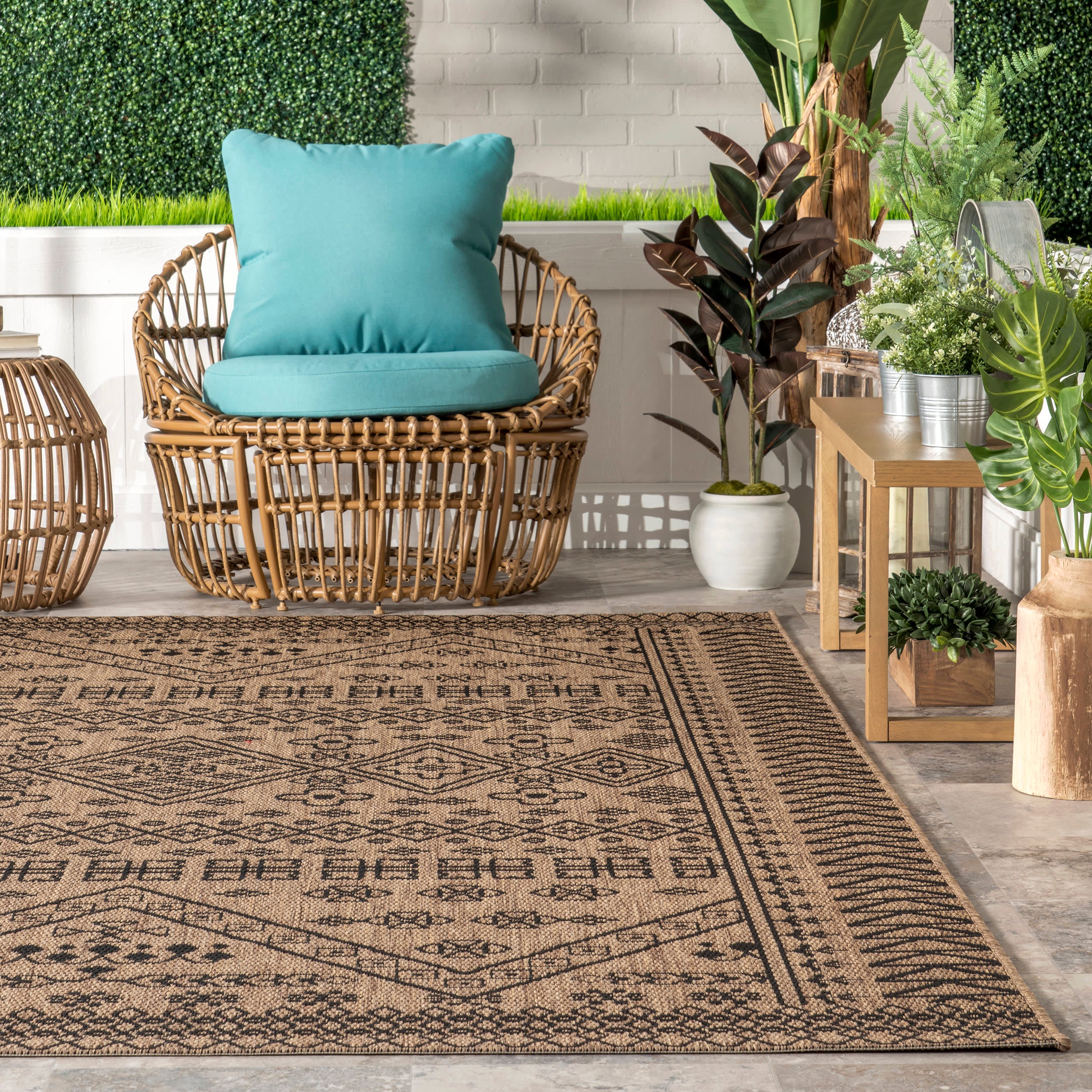 Diamond Bordered Indoor/Outdoor Rug | Brown - Image 4
