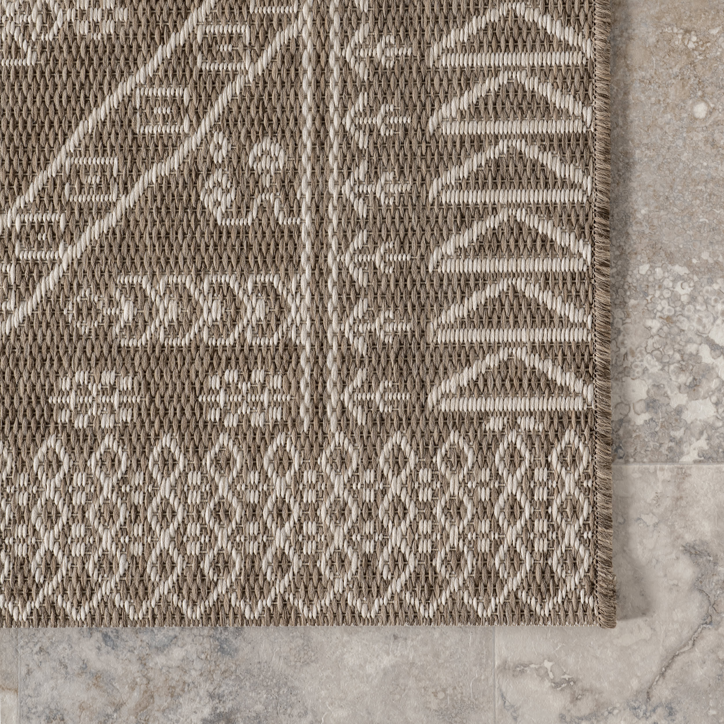 Diamond Bordered Indoor/Outdoor Rug | Taupe - Image 3