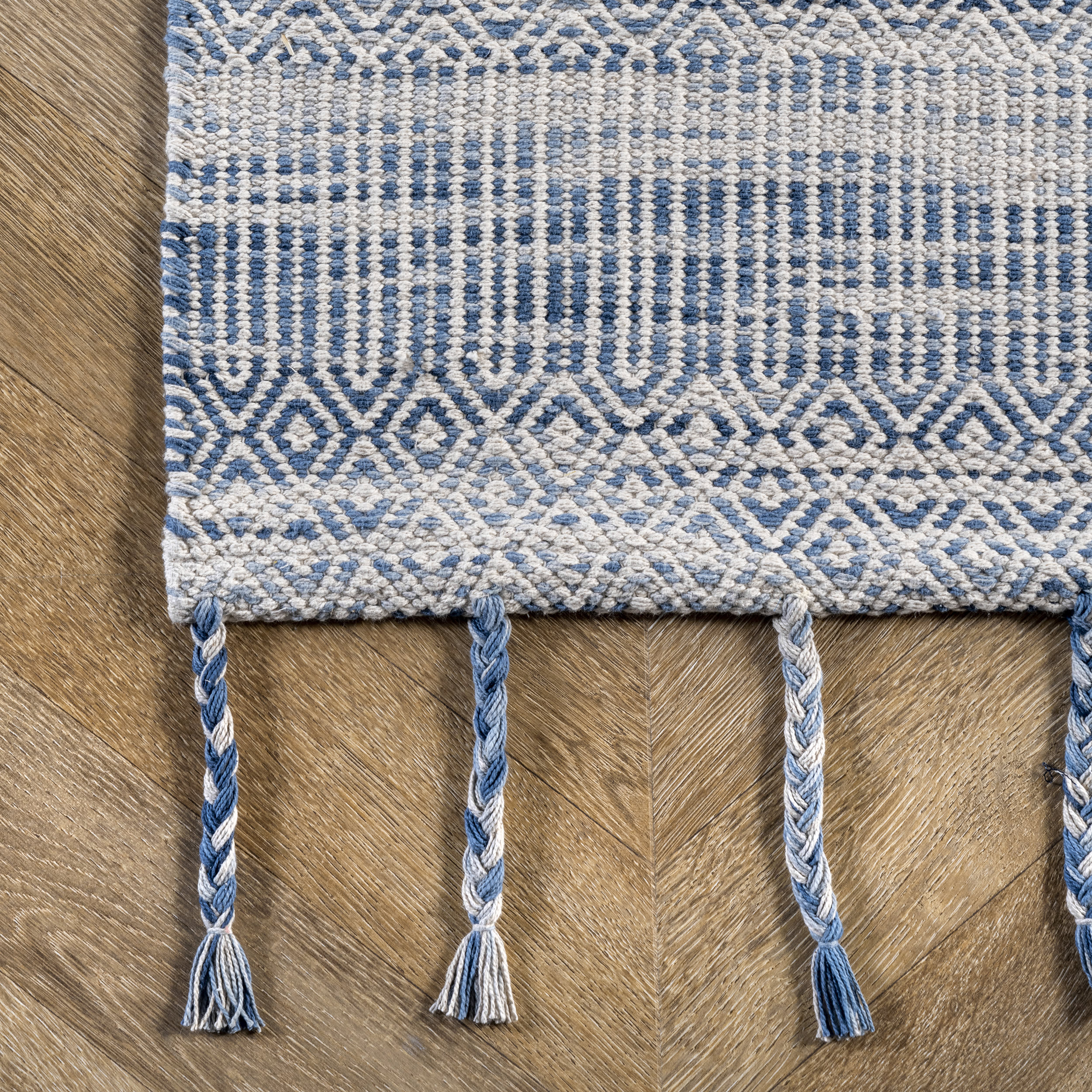 Diamond Chevron Bands Tasseled Rug | Blue - Image 3