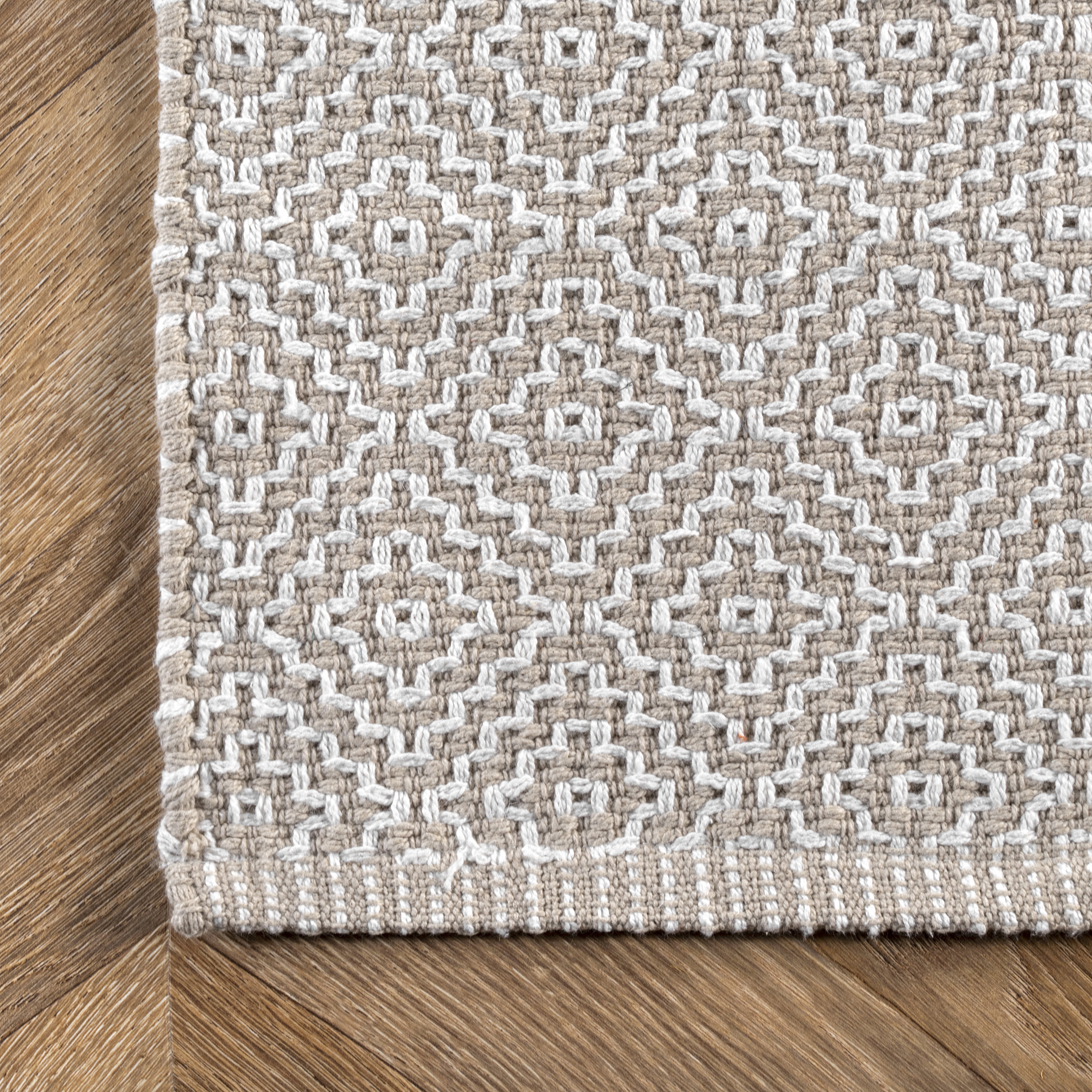 Diamond Cotton Check Flatwoven Rug | Beige - Image 3