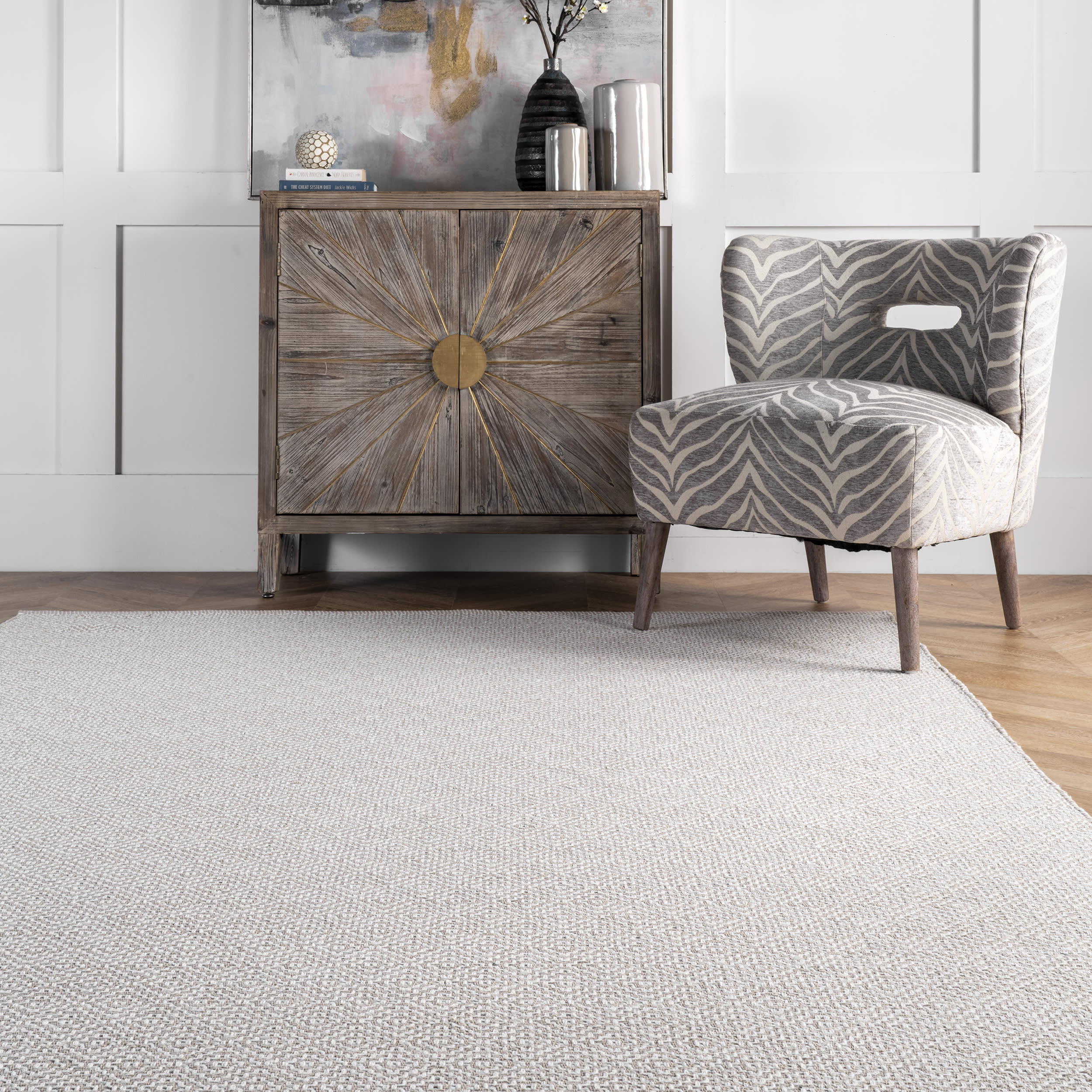 Diamond Cotton Check Flatwoven Rug | Beige - Image 4