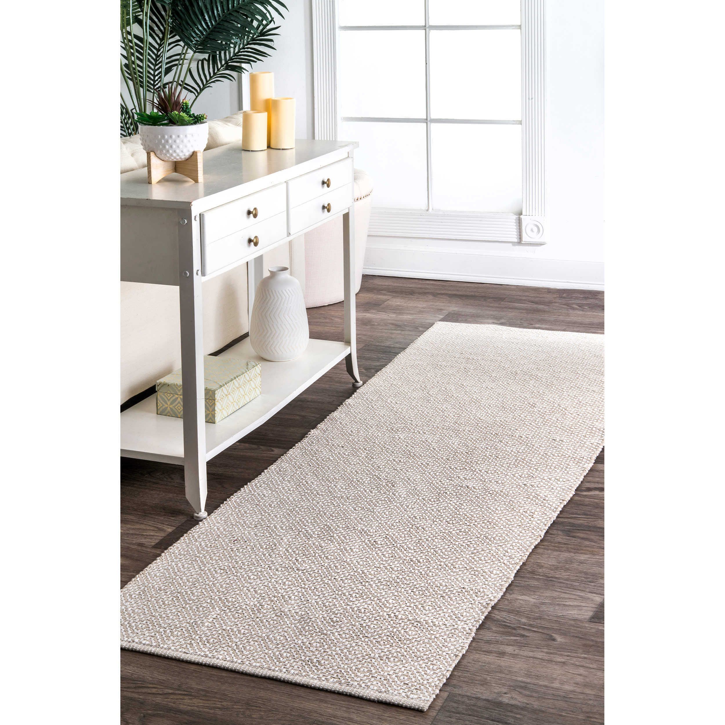 Diamond Cotton Check Flatwoven Rug | Beige - Image 2