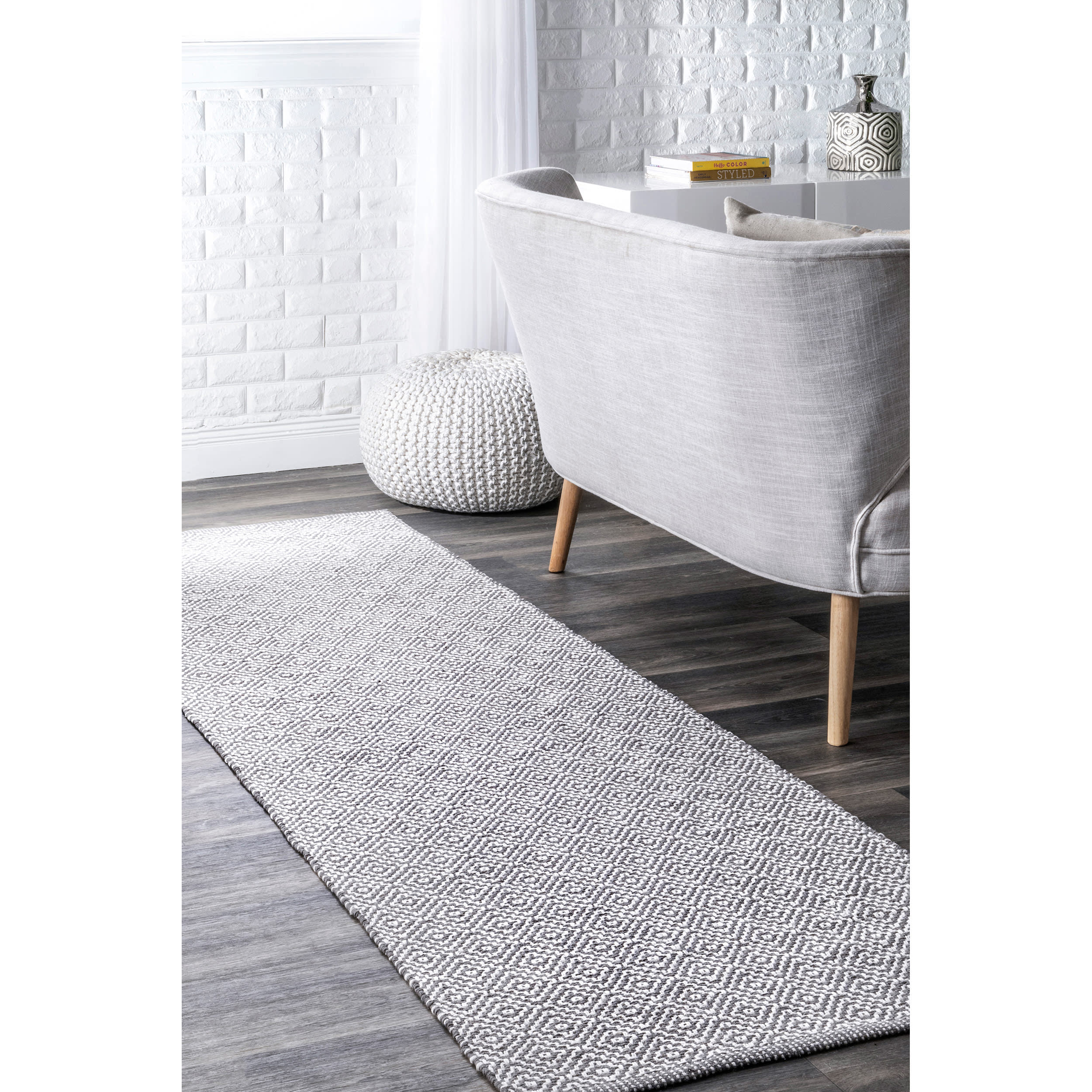 Diamond Cotton Check Flatwoven Rug | Grey - Image 2
