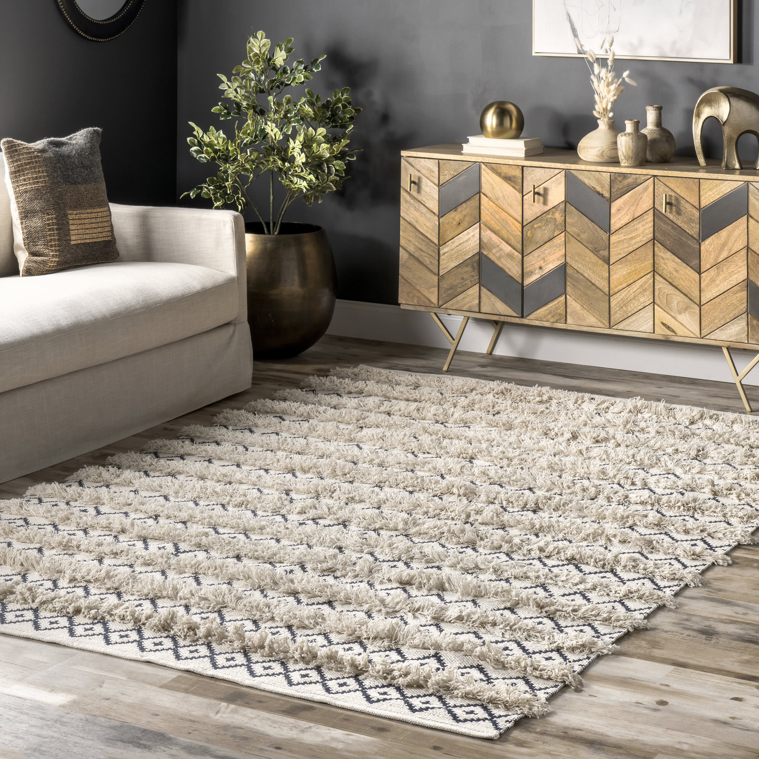 Diamond Eye Overstriped Rug | Ivory - Image 2
