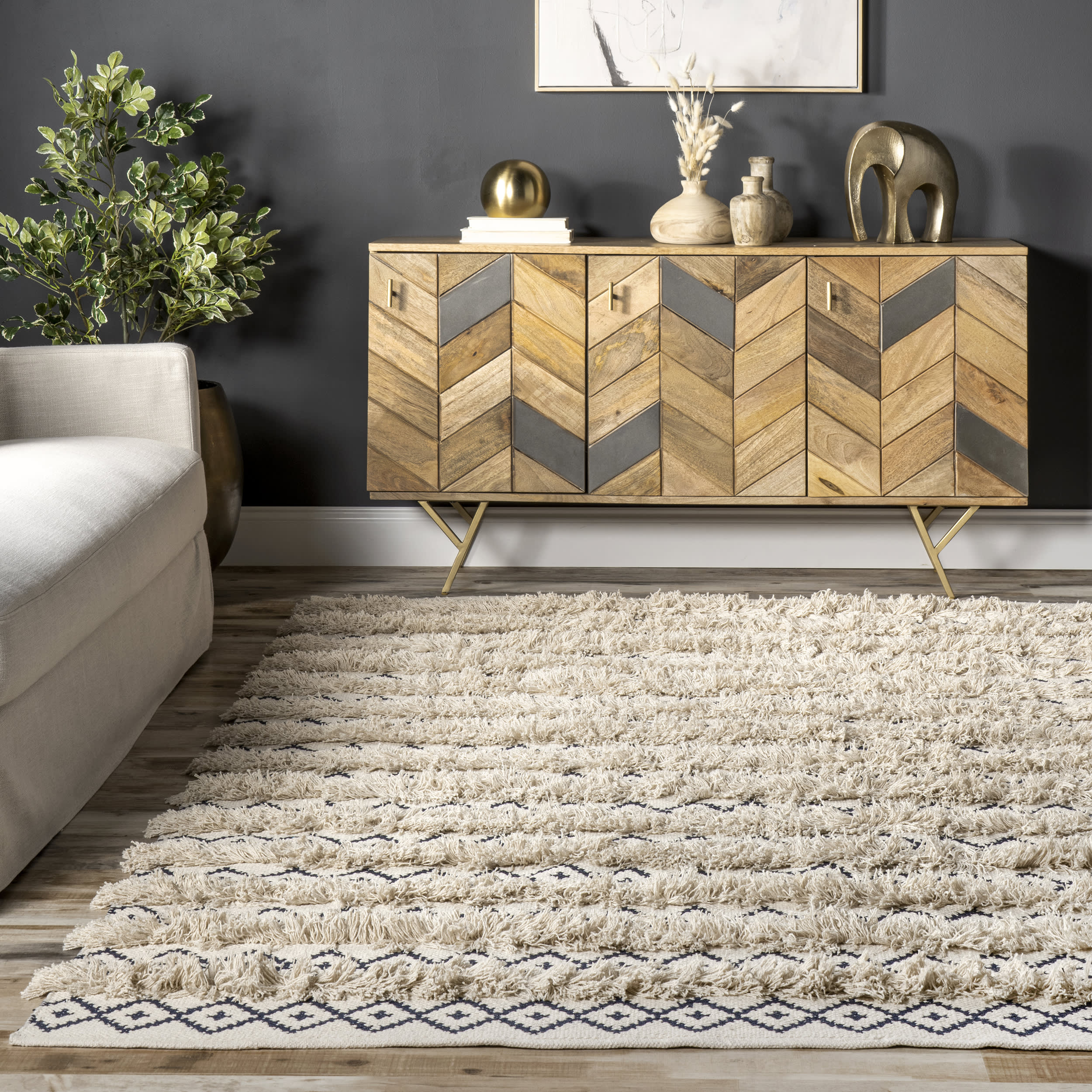 Diamond Eye Overstriped Rug | Ivory - Image 4