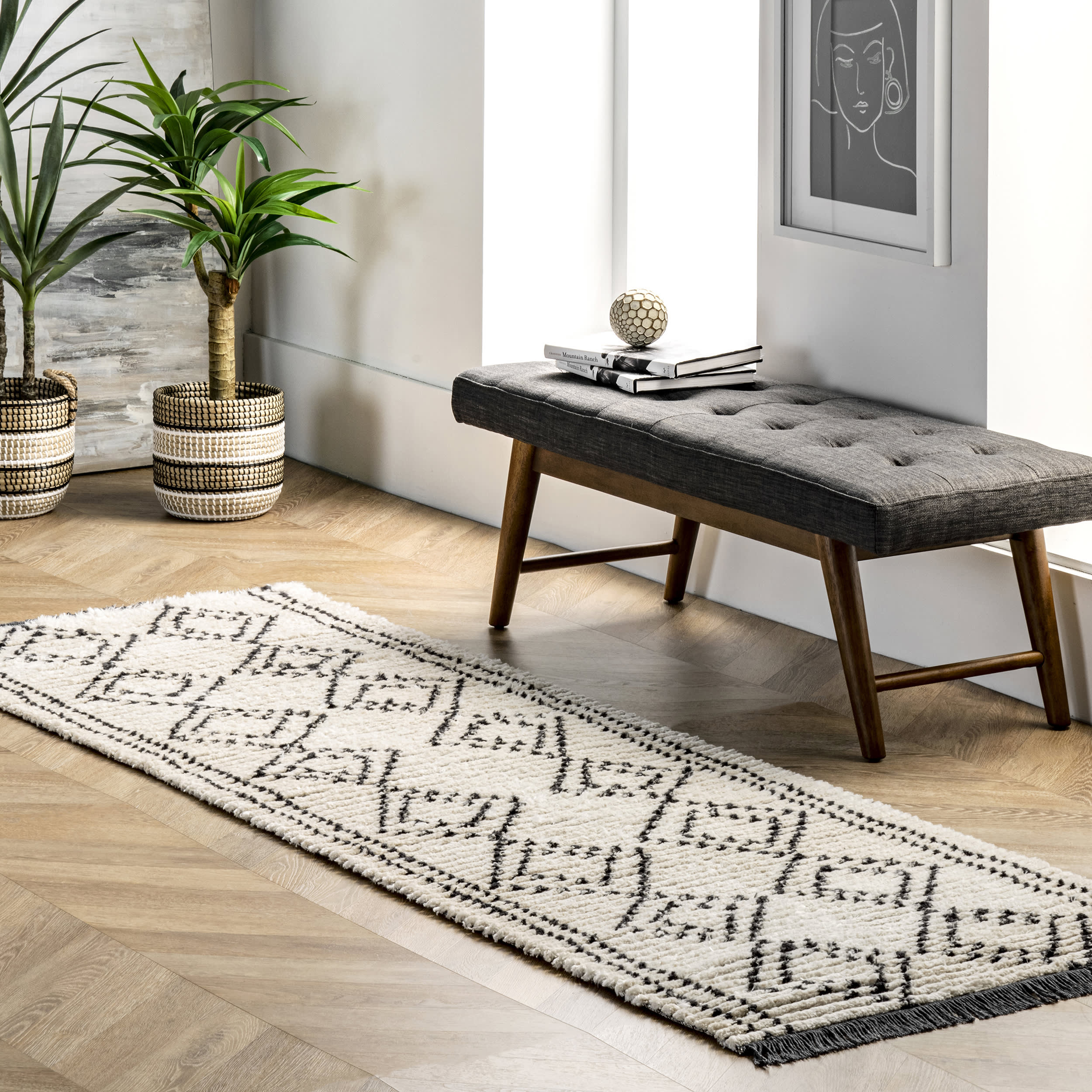 Diamond Galore Tasseled Rug | Beige - Image 2