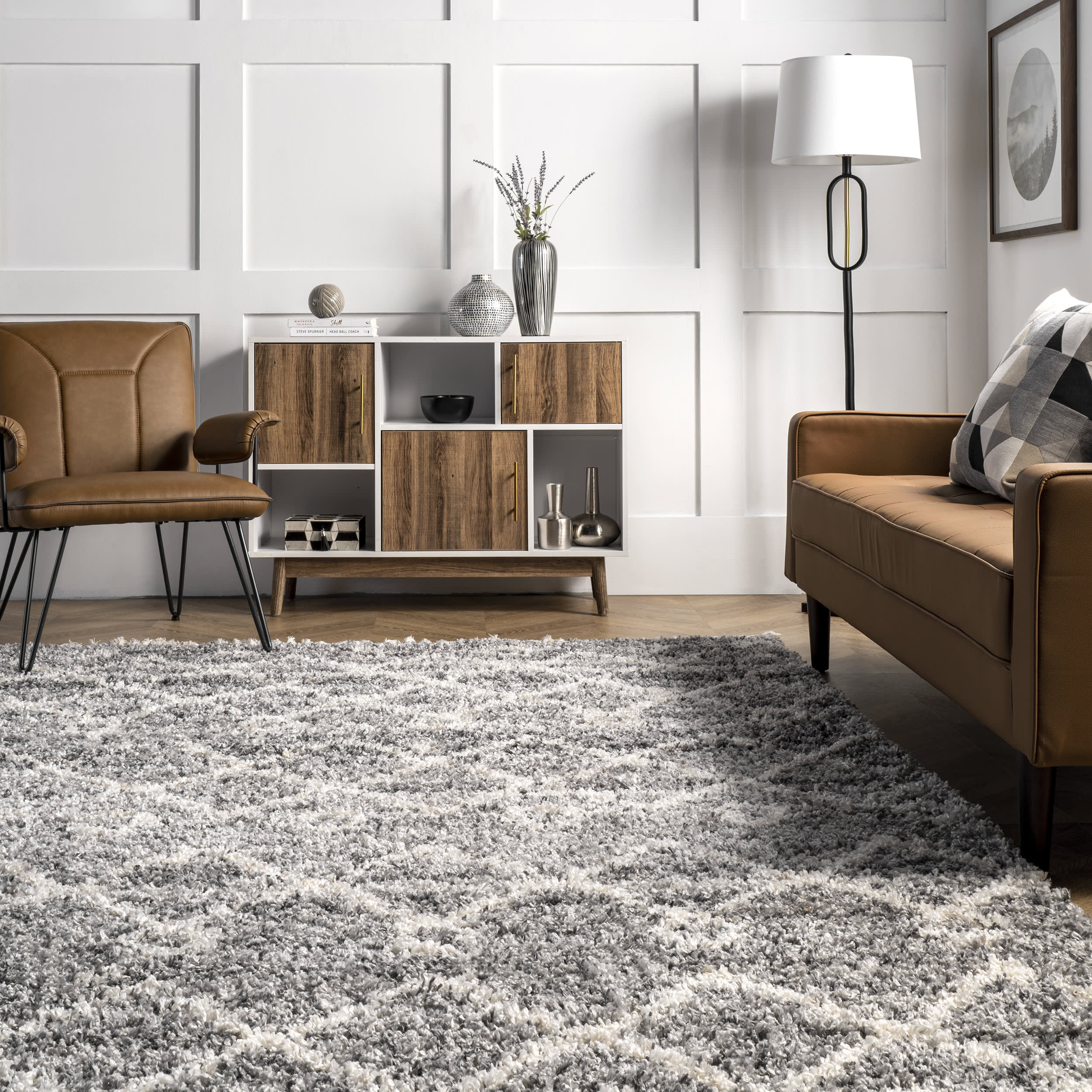 Diamond Moroccan Shag With Tassels Rug | Grey - Image 4
