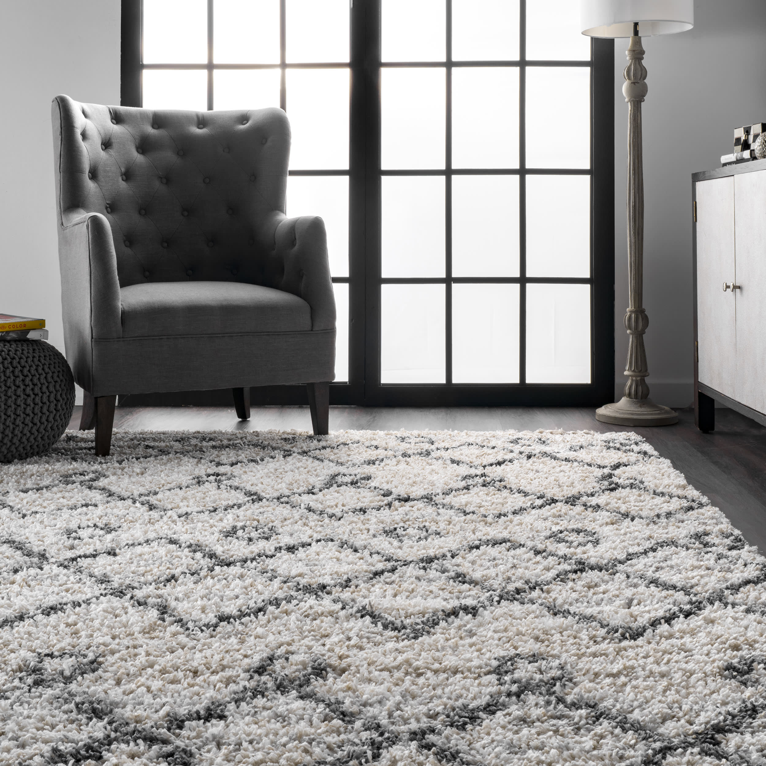 Diamond Moroccan Shag With Tassels Rug | Ivory - Image 4