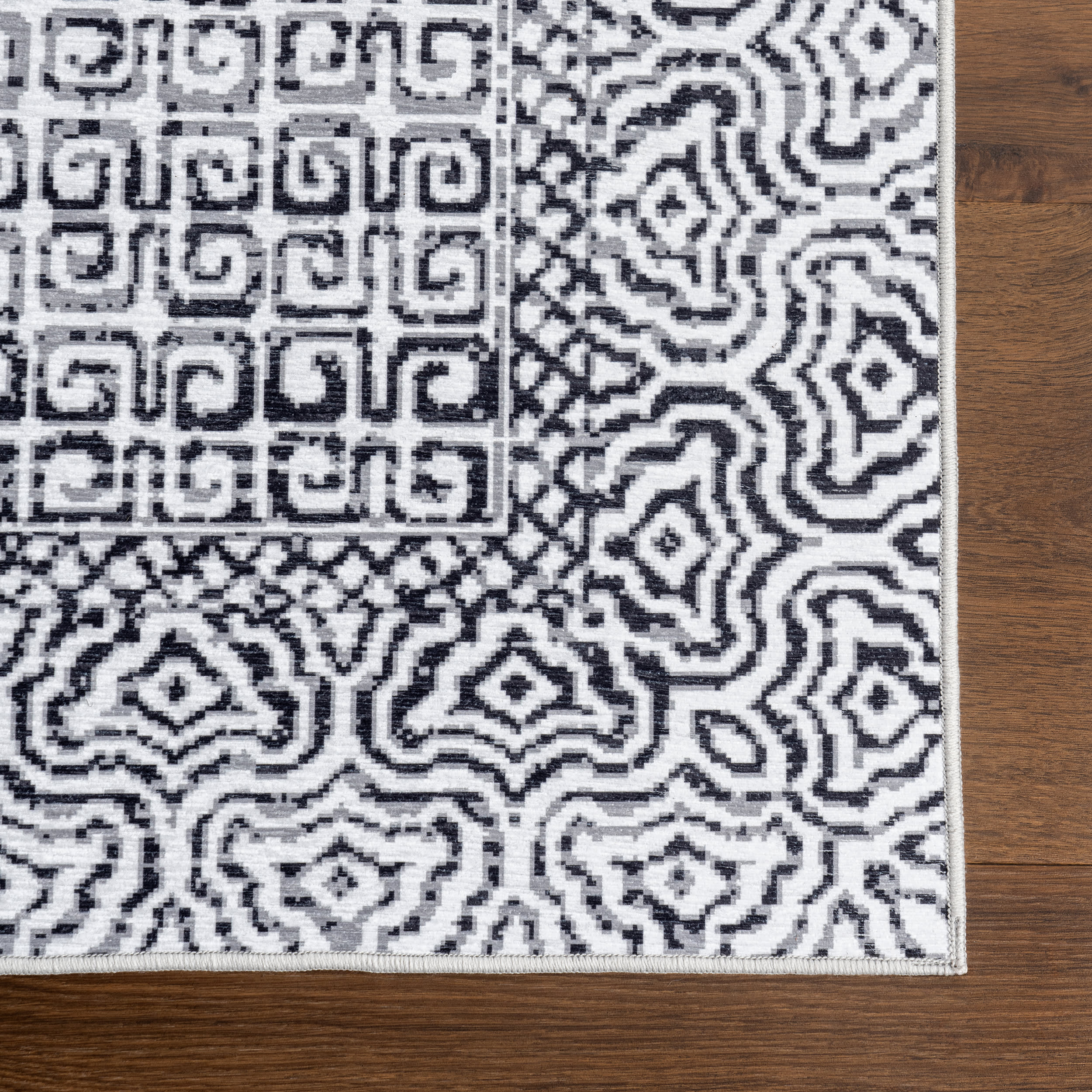 Diamond Mosaic Spill Proof Washable Rug | Grey - Image 4