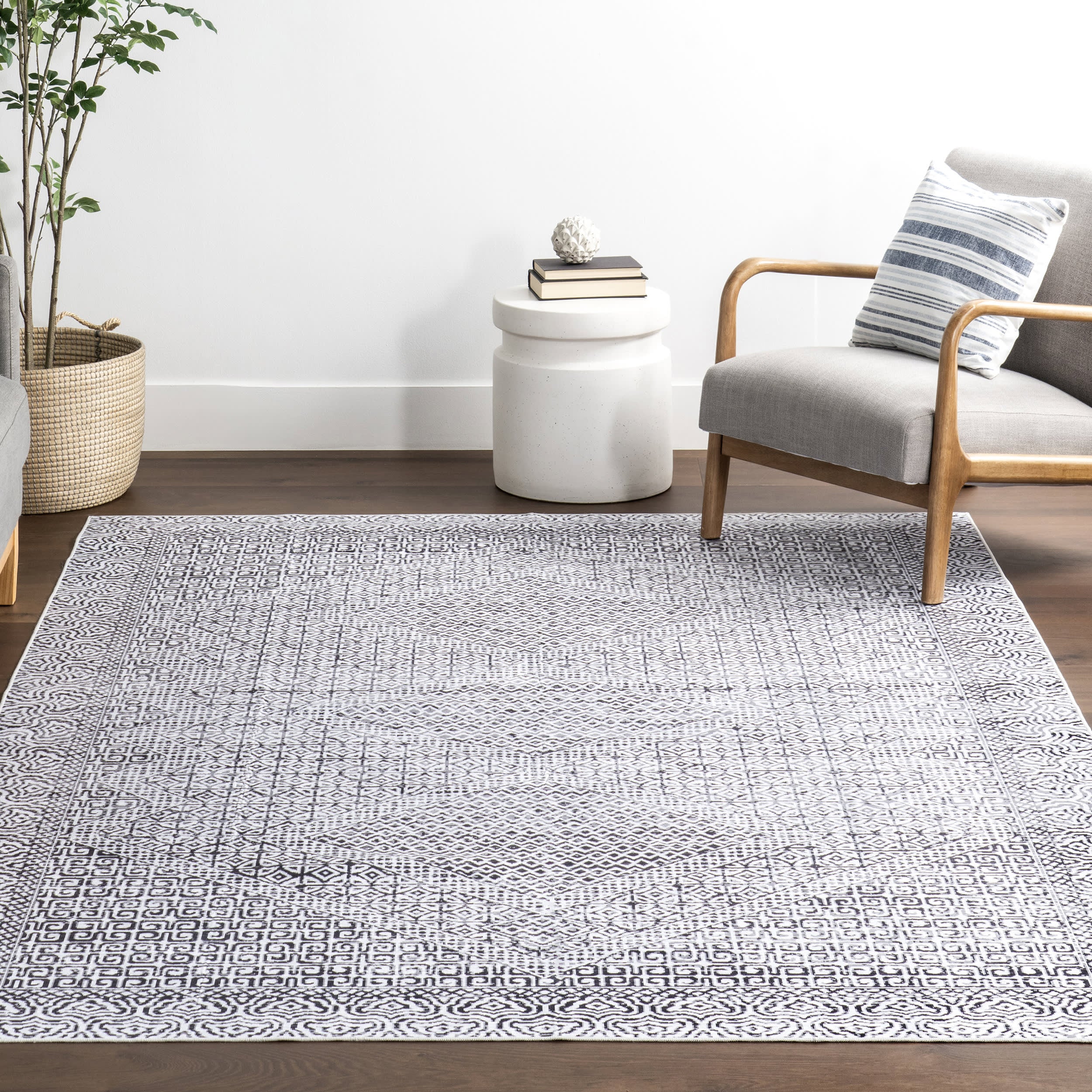 Diamond Mosaic Spill Proof Washable Rug | Grey - Image 5
