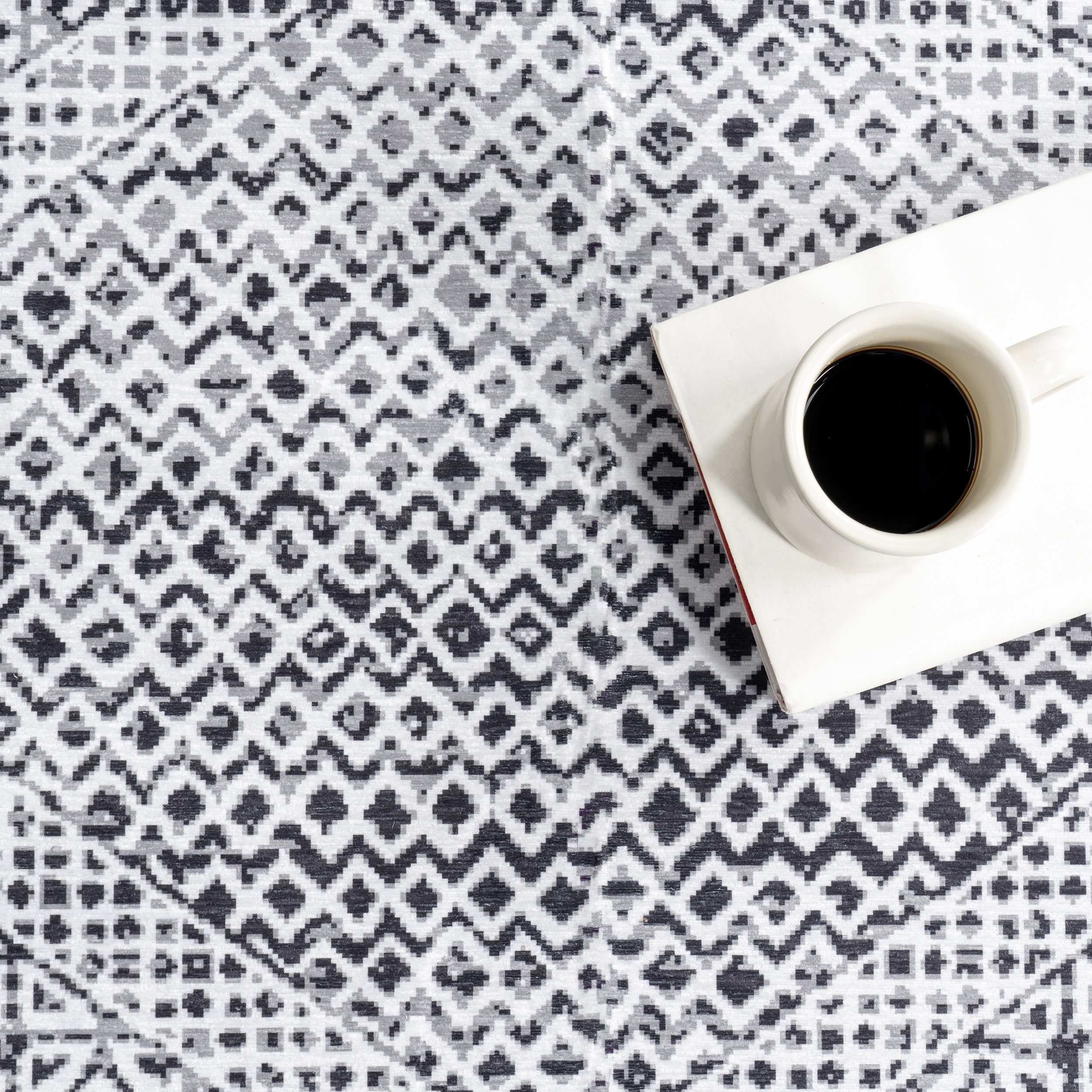Diamond Mosaic Spill Proof Washable Rug | Grey - Image 8